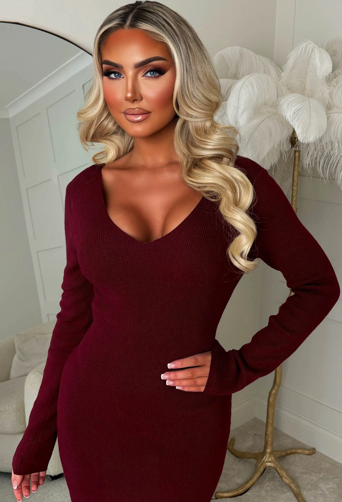 Doll Vibes Berry Backless Bow Detail Knitted Midi Dress - Image 4