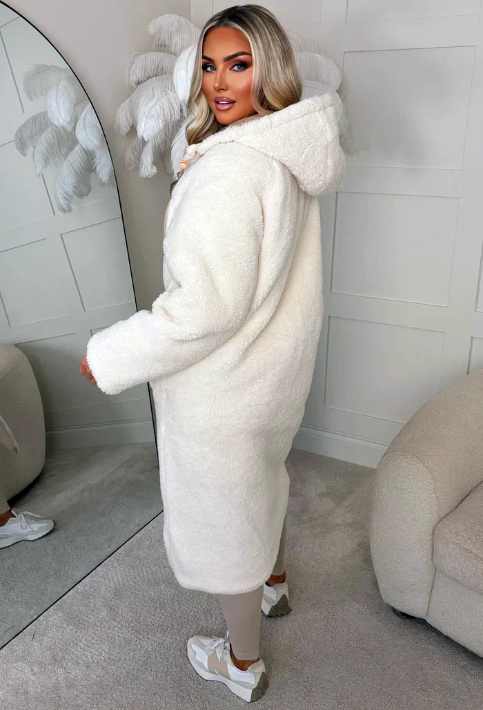 Double Trouble Beige Reversible Borg Padded Puffer Coat - Image 3