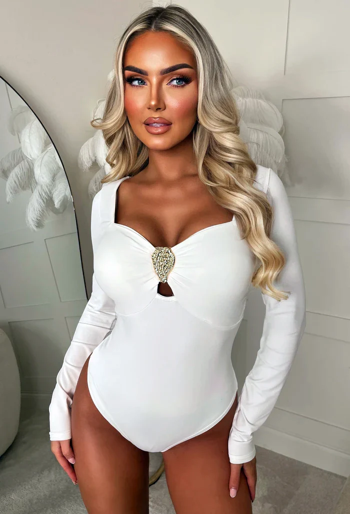 Enchant You White Long Sleeve Bodysuit - Image 2