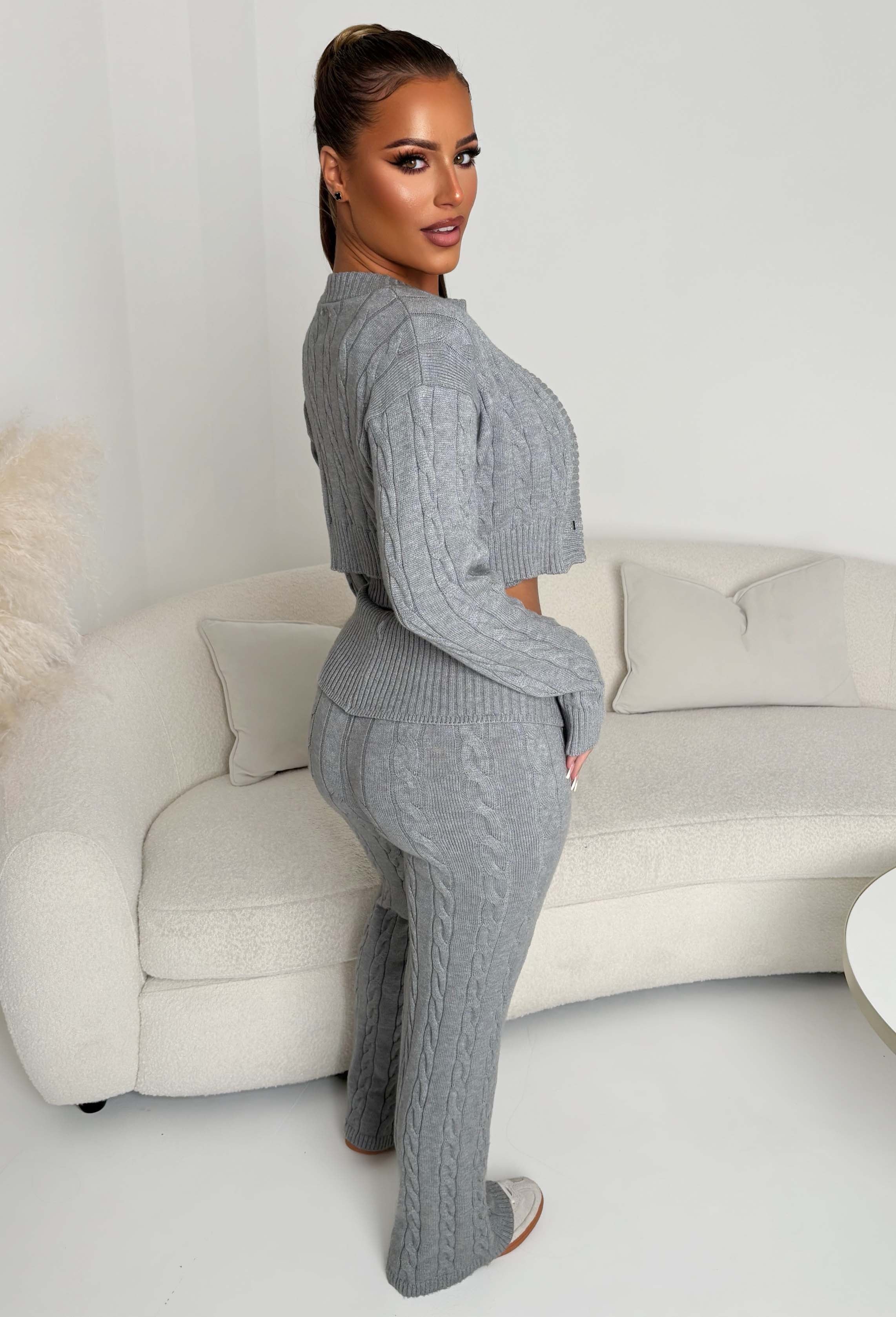 Enchanting Ease Grey Marl Cable Knitted Lounge Trousers - Image 2