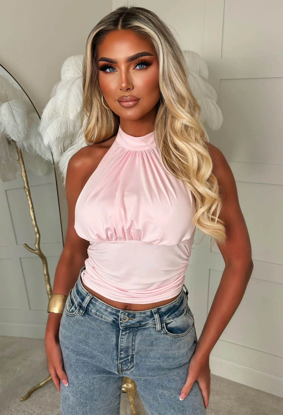 Entangled After Dark Pink Tie Neck Top - Image 3
