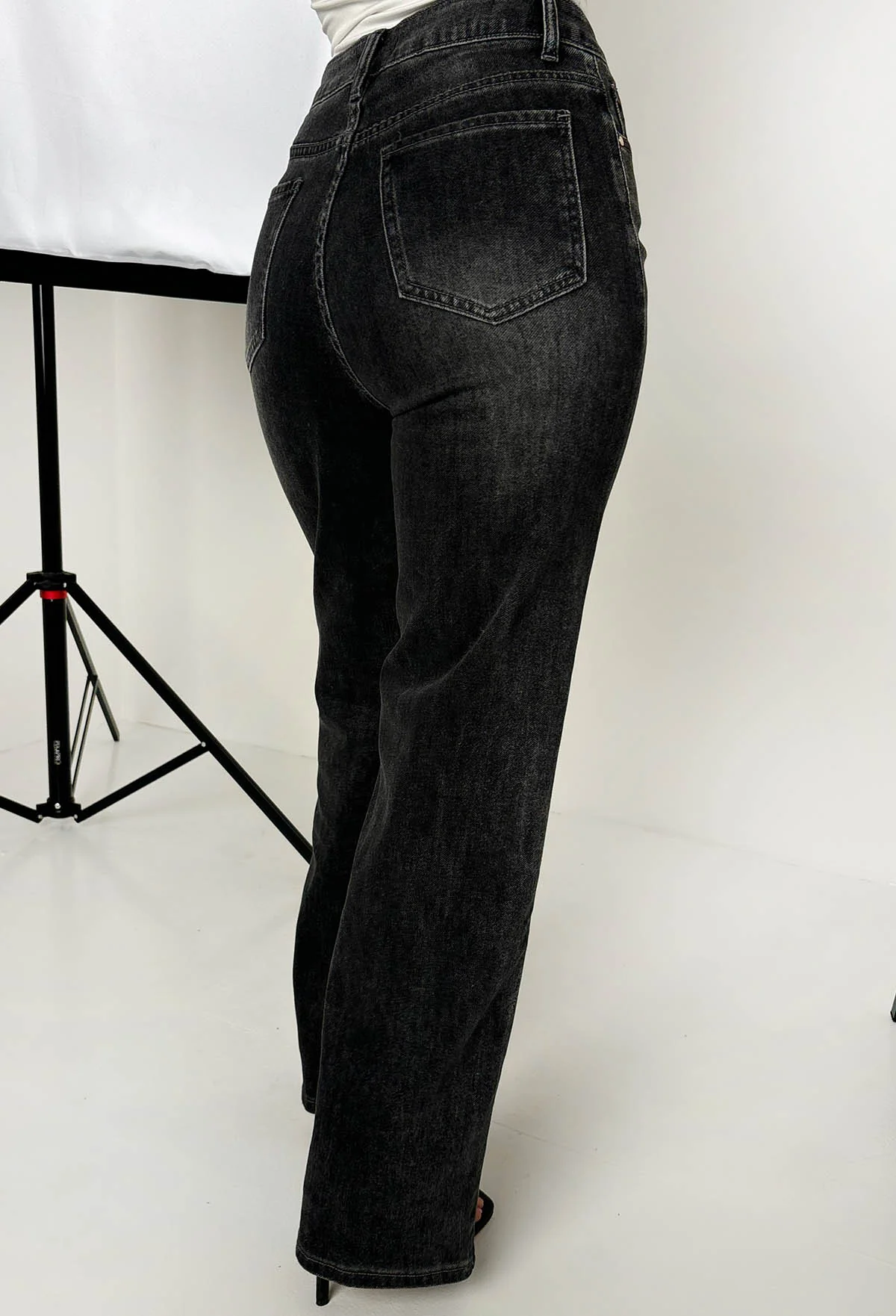 Escape In Denim Black Stretch Distressed Straight Leg Jeans - Image 6
