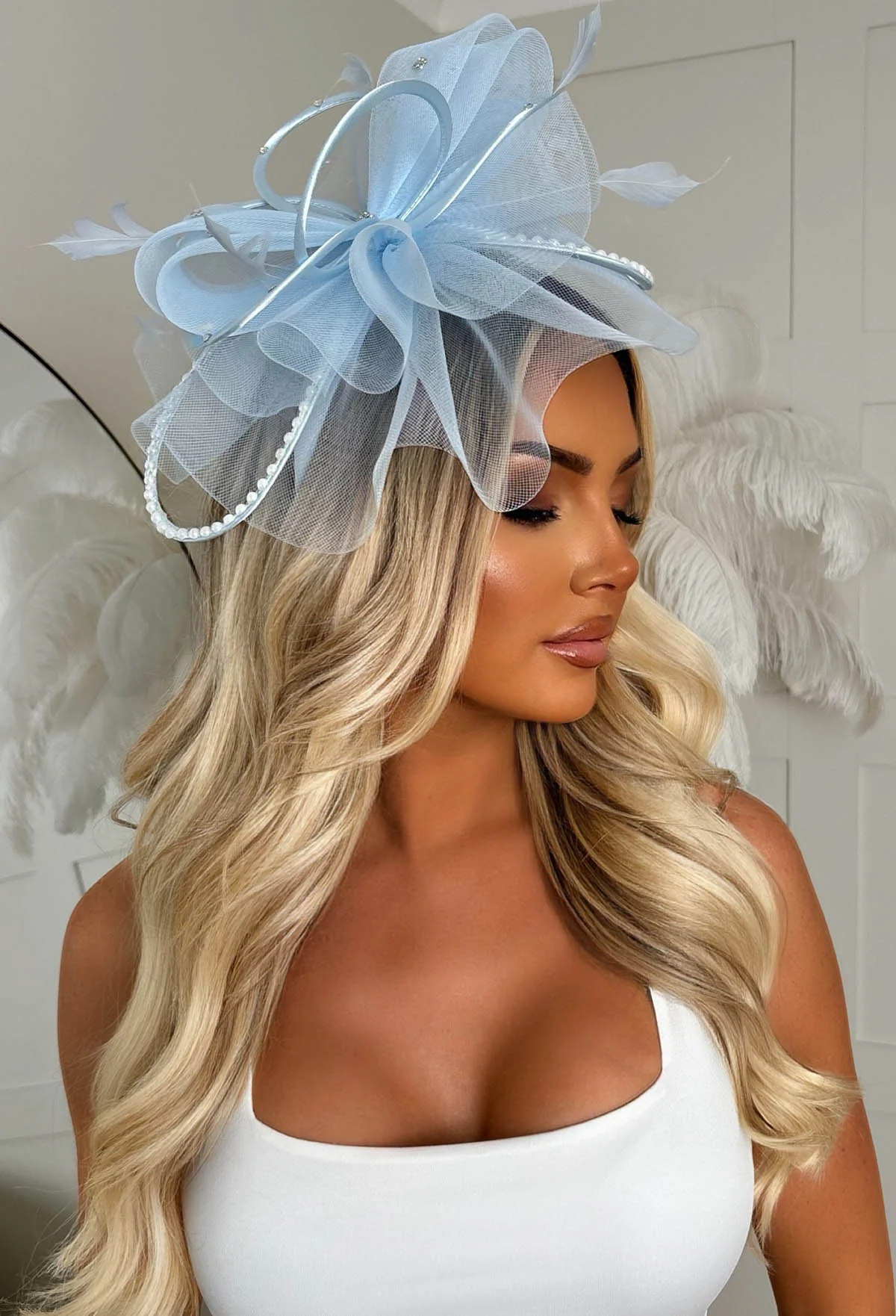Eternity Baby Blue Diamante Veil Fascinator