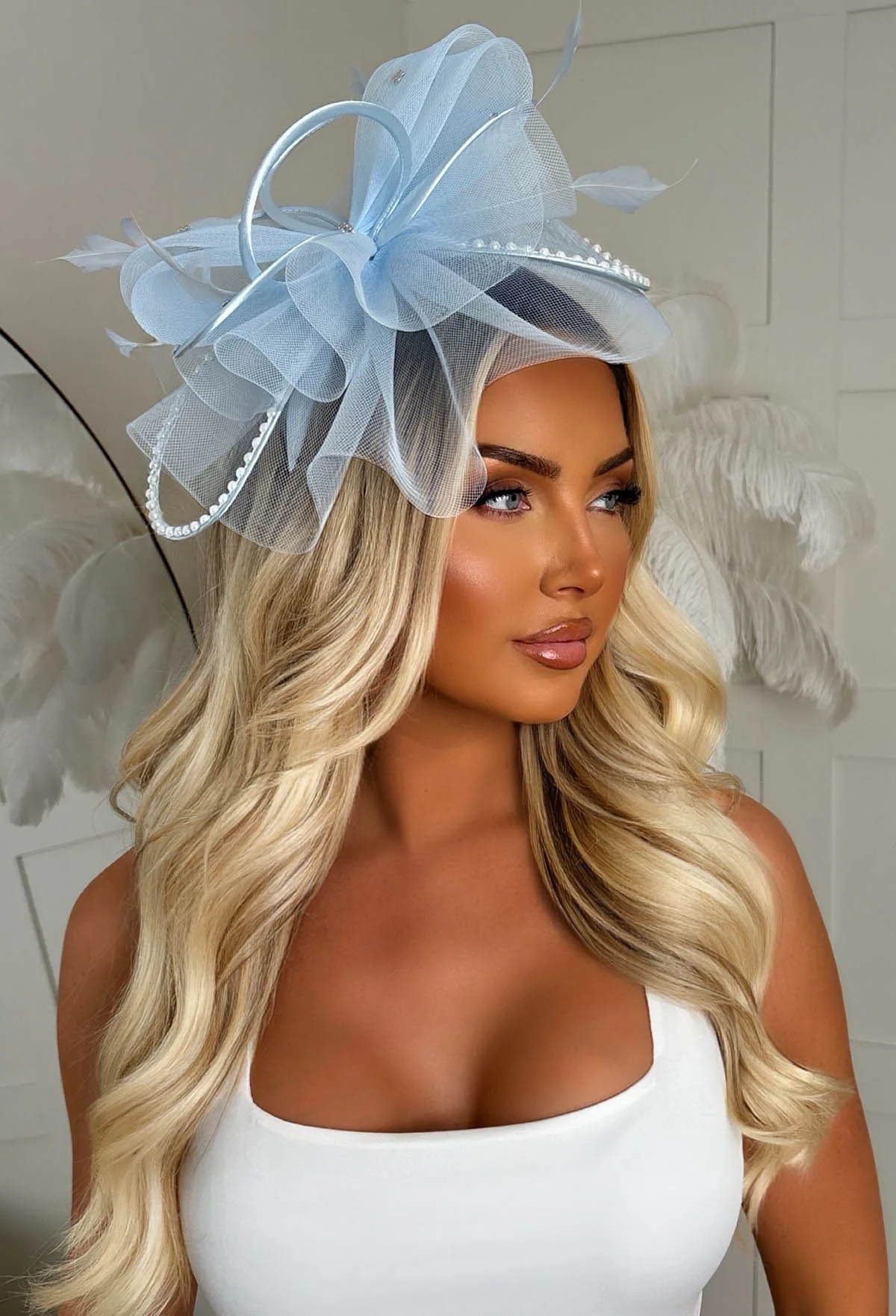 Eternity Baby Blue Diamante Veil Fascinator - Image 3