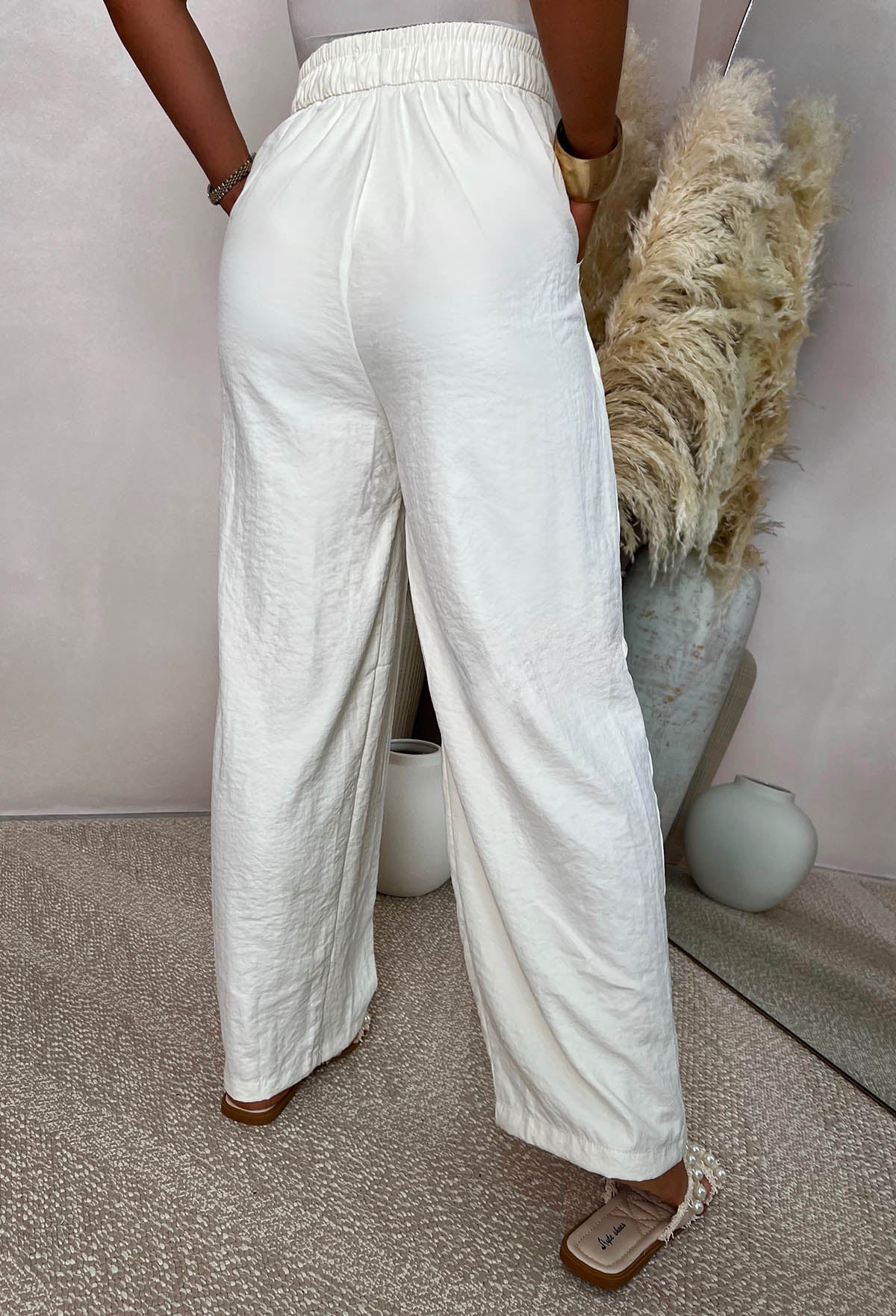 Everyday Destiny Cream Relaxed Crinkle Wide Leg Trousers - Image 5