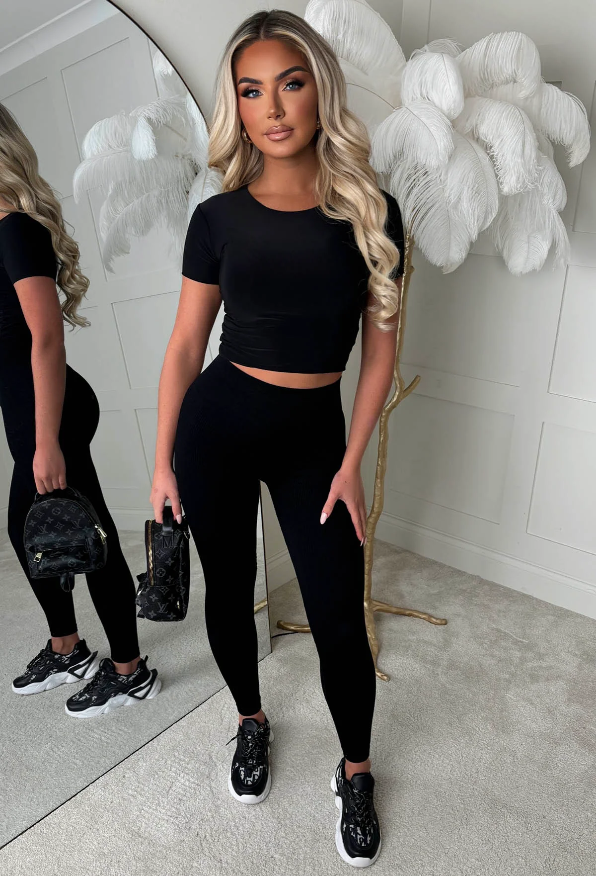 Feeling Cute Black Ribbed Leggings - Image 2