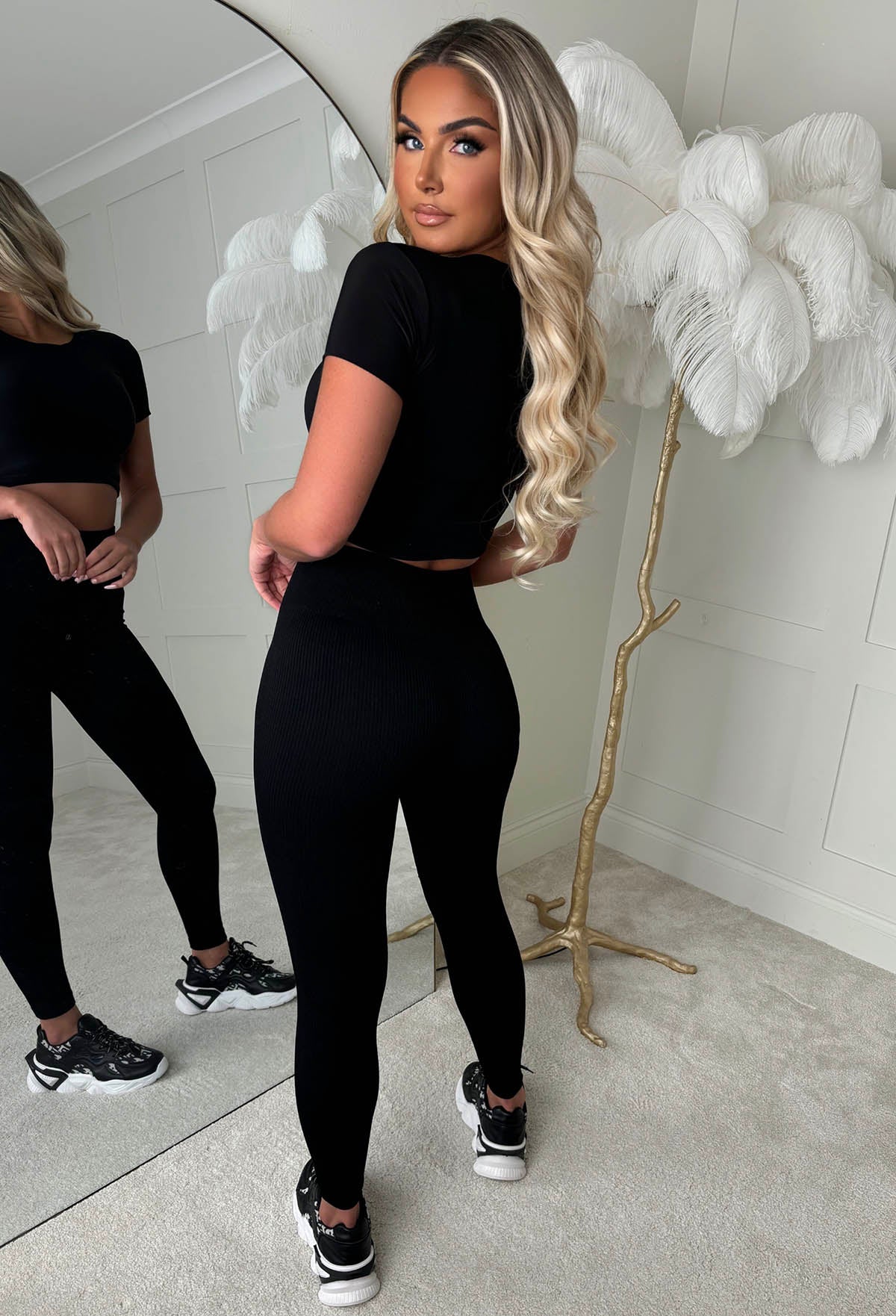 Feeling Cute Black Ribbed Leggings - Image 3
