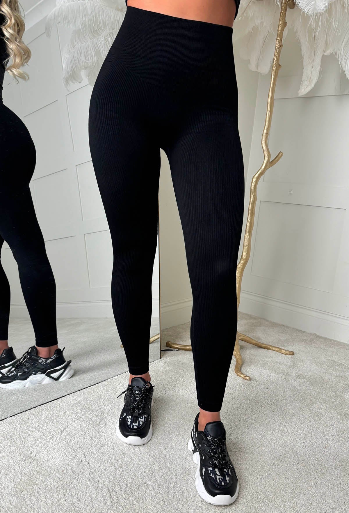 Feeling Cute Black Ribbed Leggings - Image 4