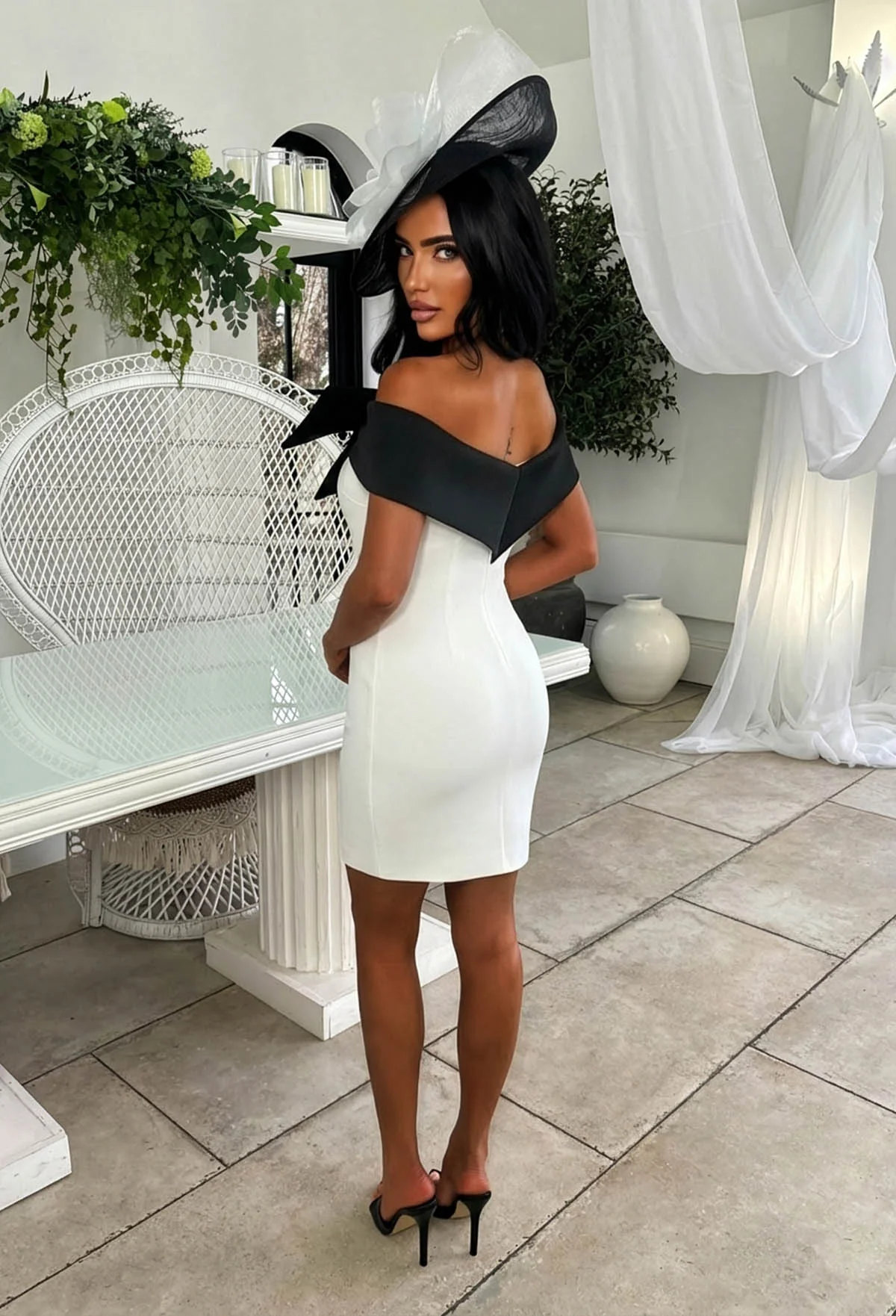 Feeling Lucky White Bow Bardot Mini Dress - Image 3