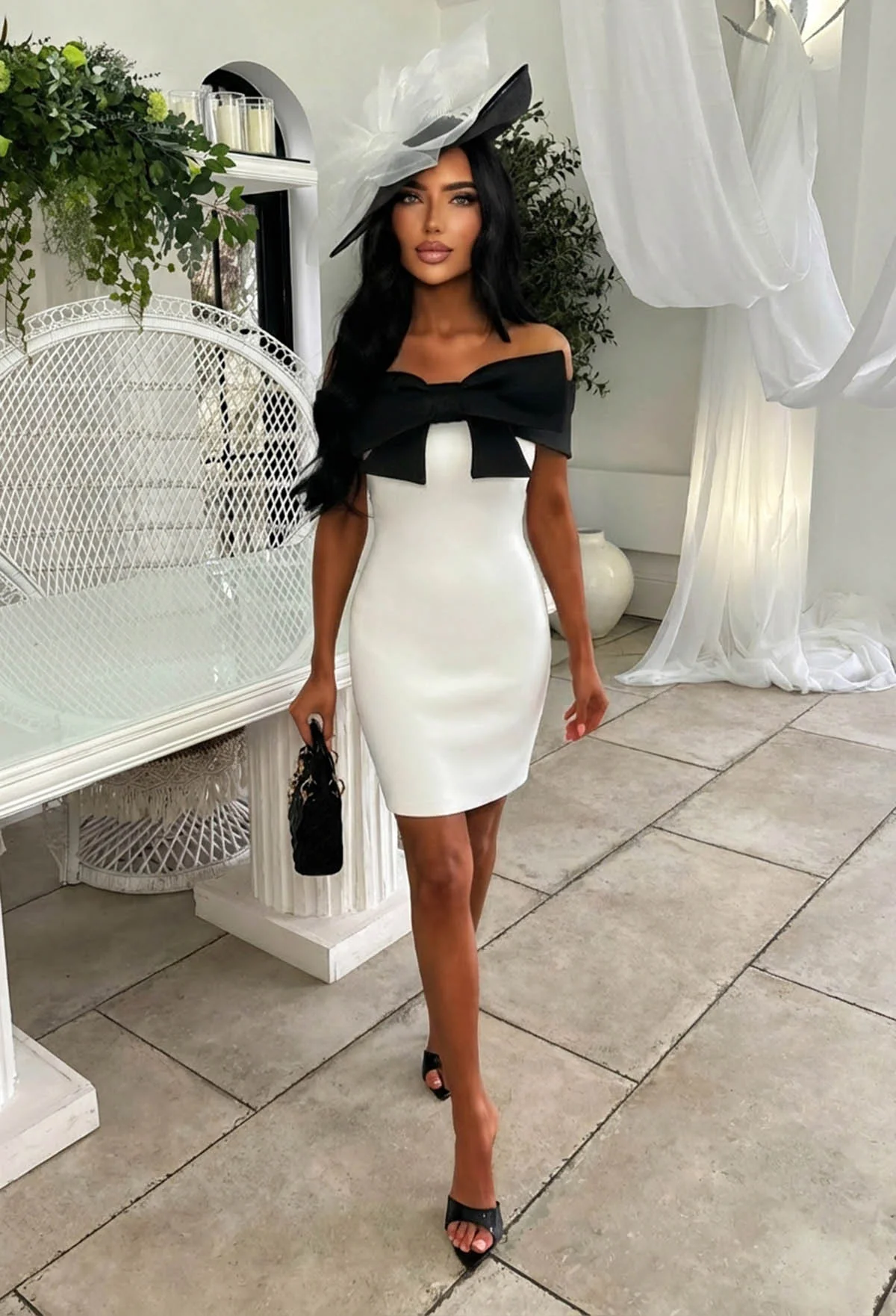 Feeling Lucky White Bow Bardot Mini Dress - Image 4