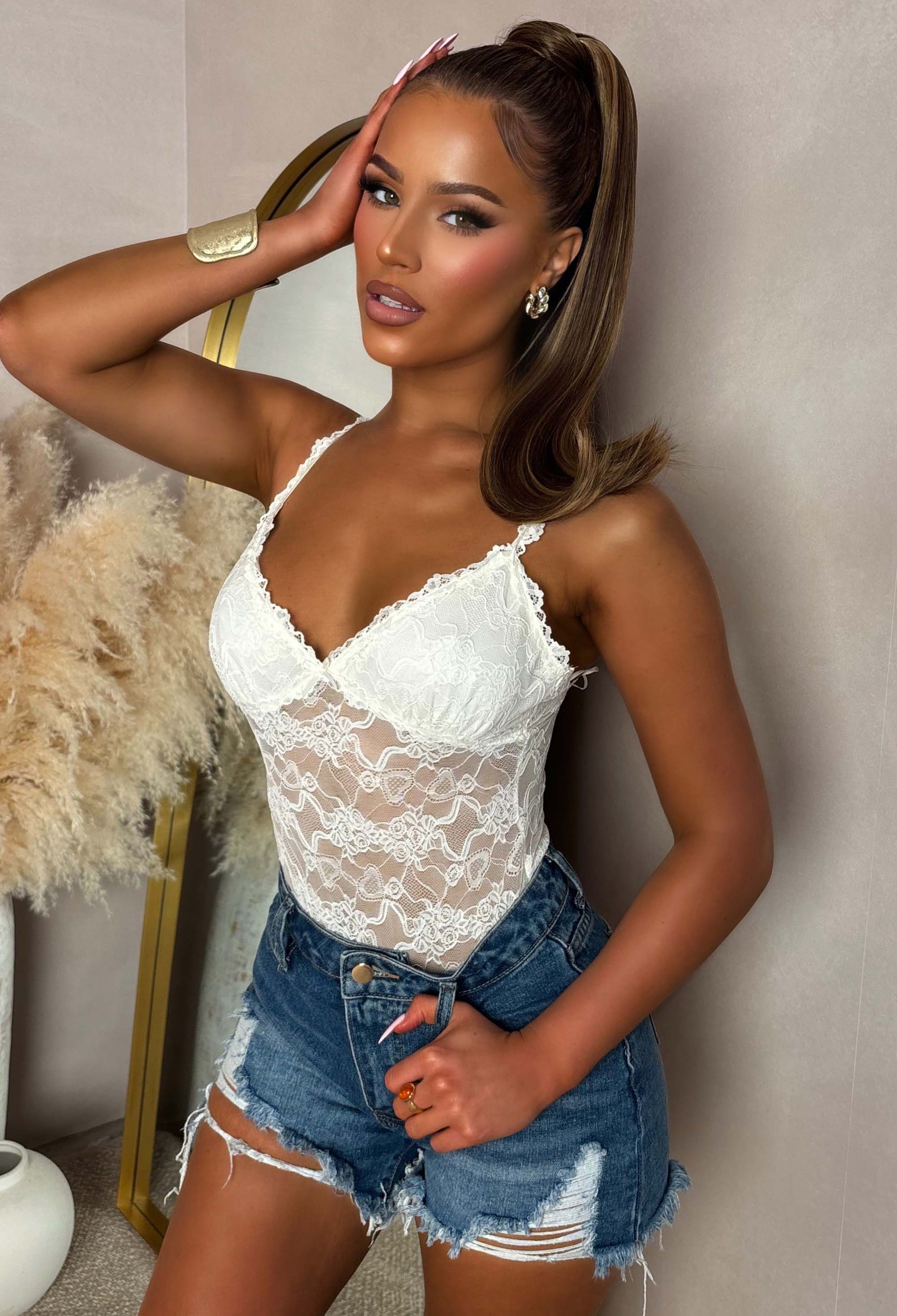 Fierce Rival White Strappy Lace Bodysuit - Image 2
