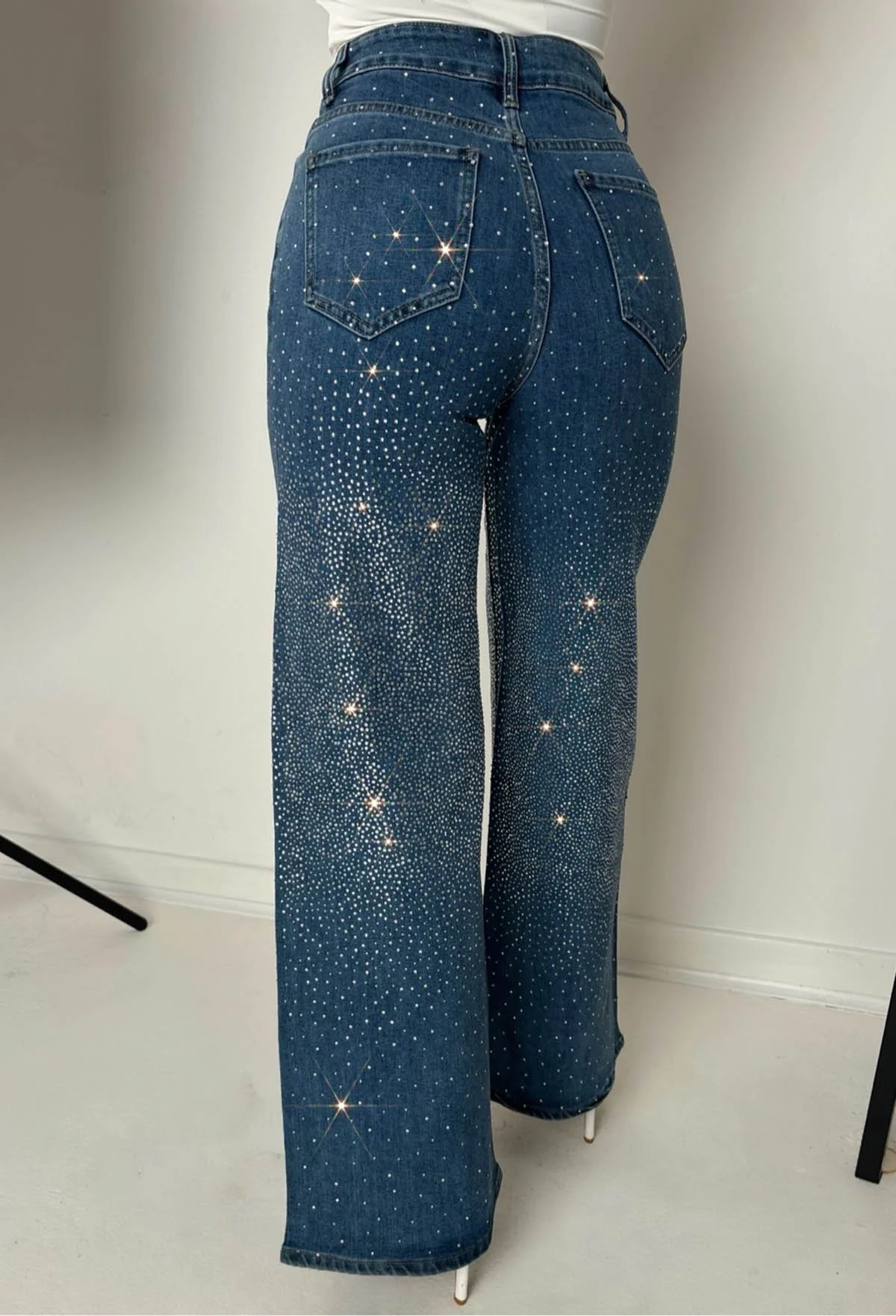 Fixed On You Mid Blue Hot Fix Stretch Wide Leg Jeans - Image 5