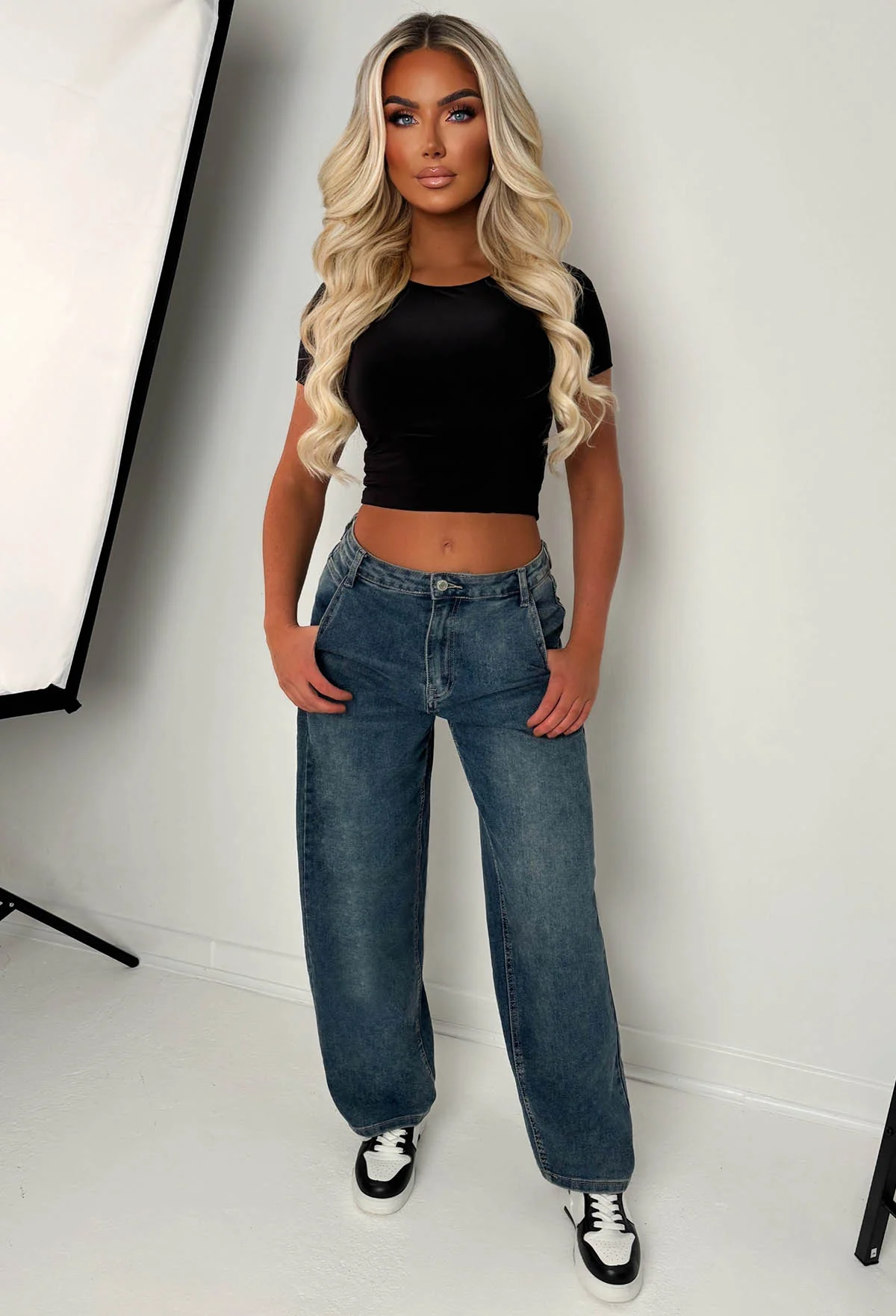 Flawless Mid Wash Stretch Denim Balloon Fit Jeans - Image 3