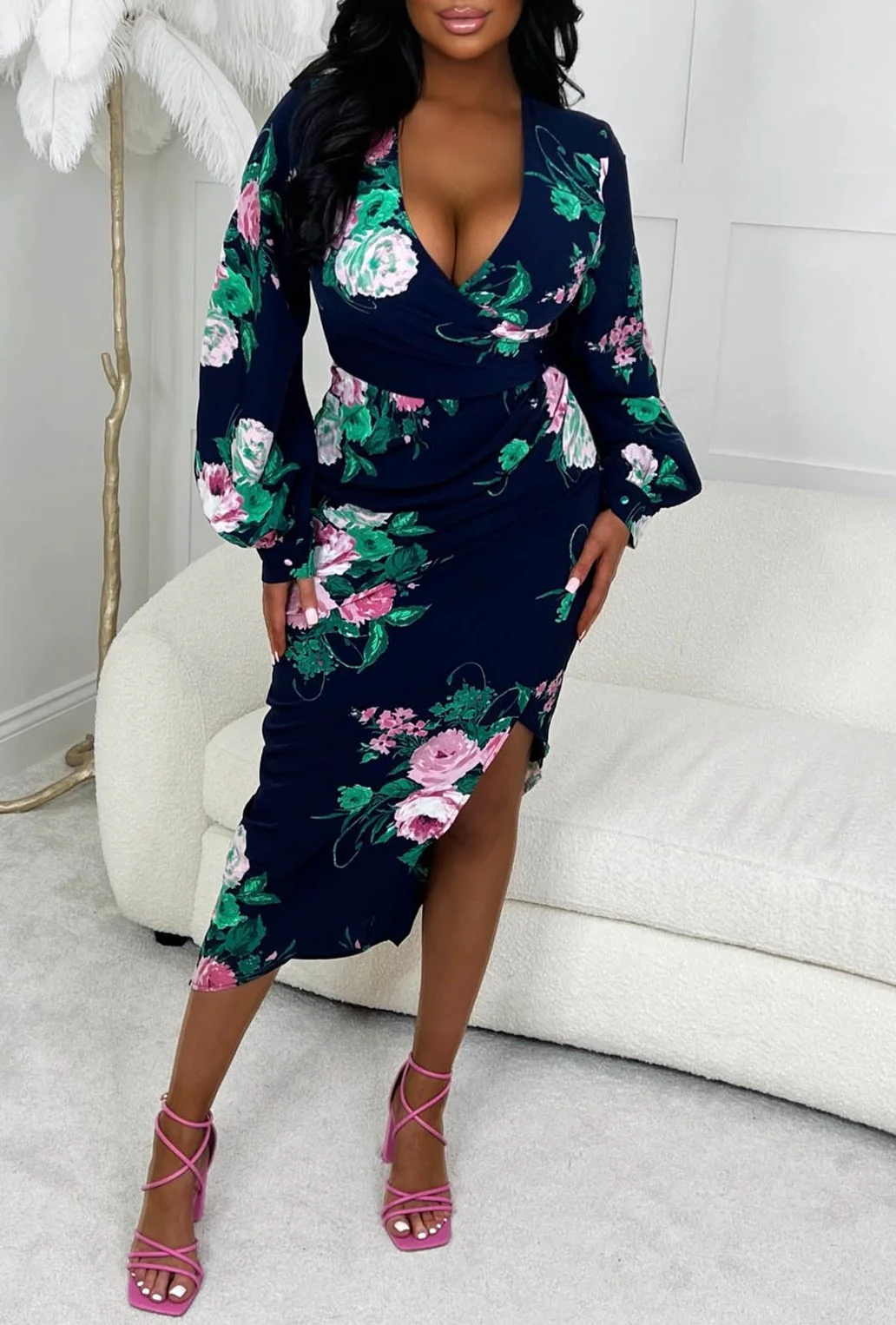 Floral Fair Navy Floral Print Long Sleeve Mini Dress - Image 3