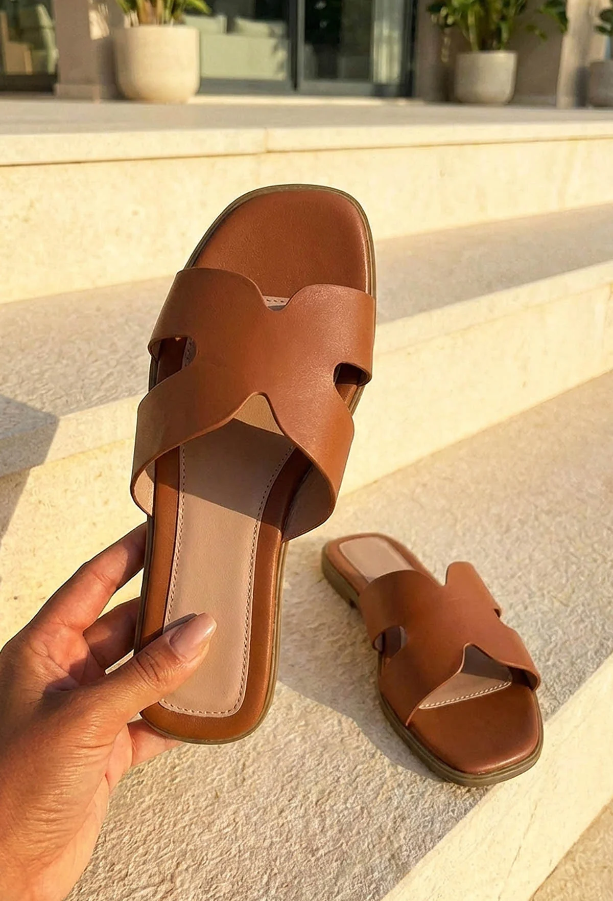 Forever You Tan Faux Leather Sliders - Image 2