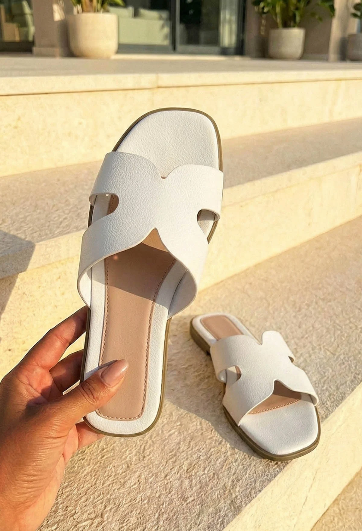 Forever You White Faux Leather Sliders - Image 2