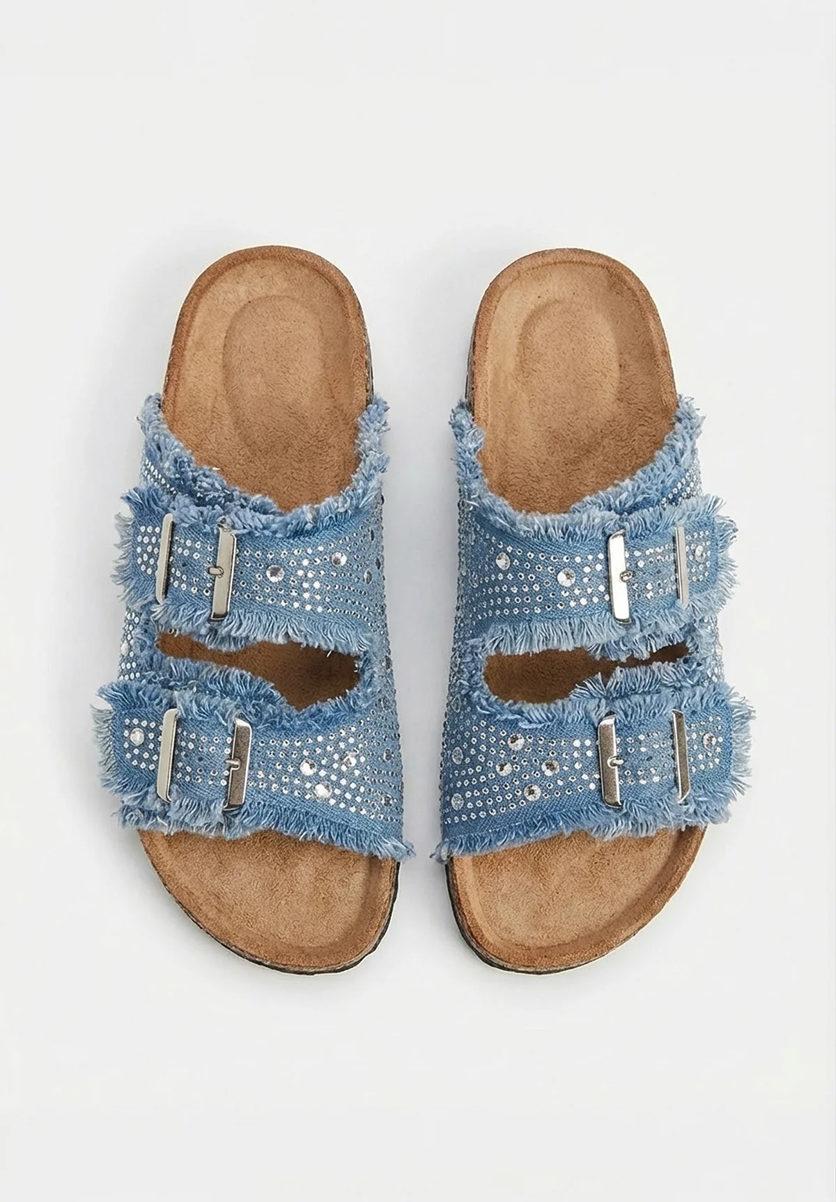 Frayed Forever Mid Blue Embellished Sliders - Image 3