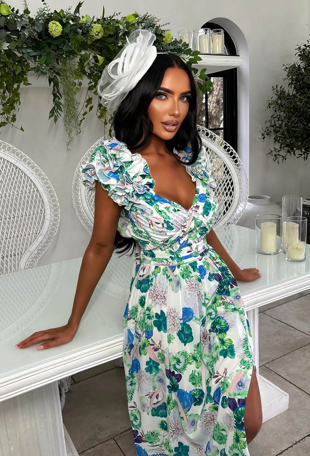 Frill Fantasy Blue Frill Shoulder Floral Maxi Dress - Image 5