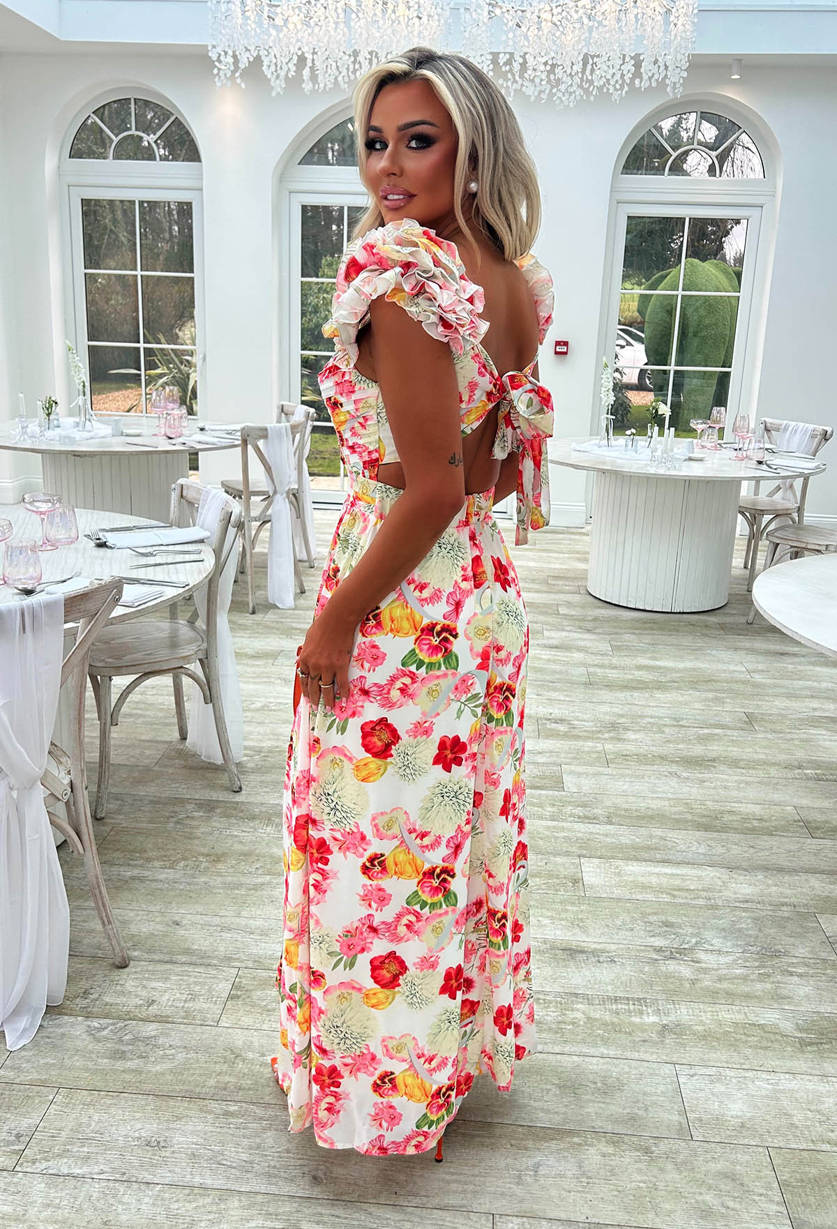 Frill Fantasy Pink Frill Shoulder Floral Maxi Dress - Image 2