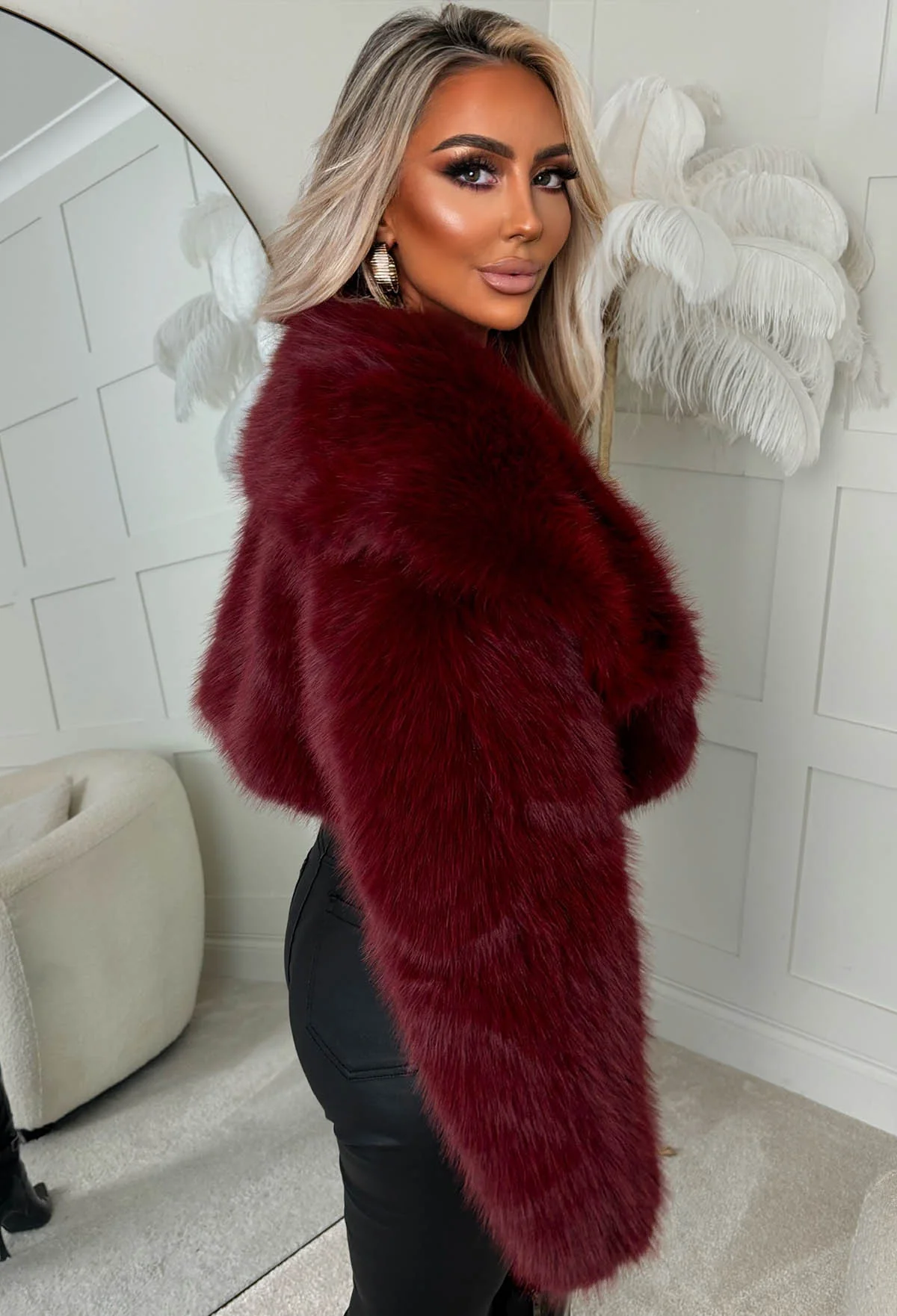 Furever Yours Burgundy Faux Fur Shawl Jacket - Image 3
