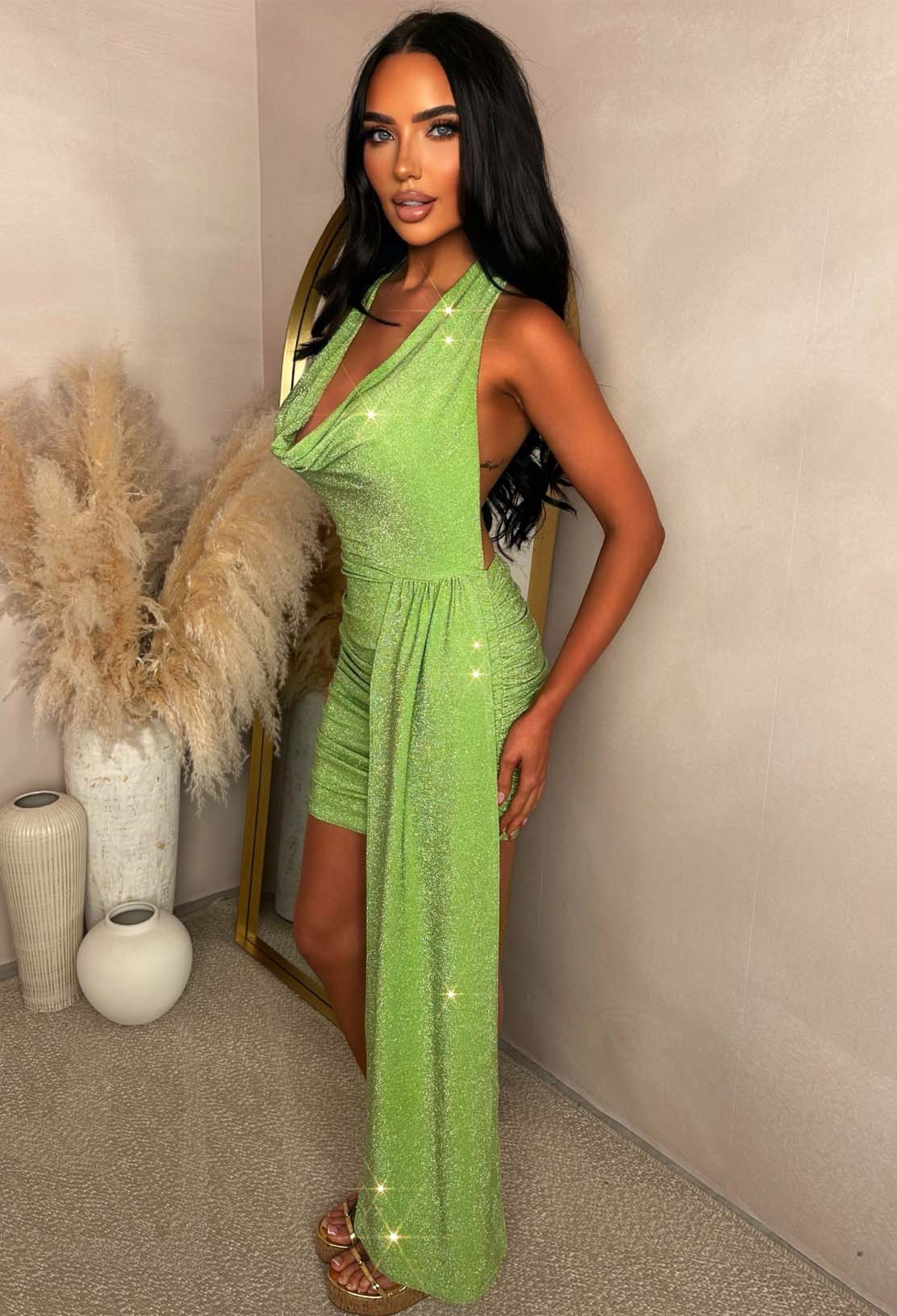 Genesis Lime Lurex Drape Mini Dress - Image 8