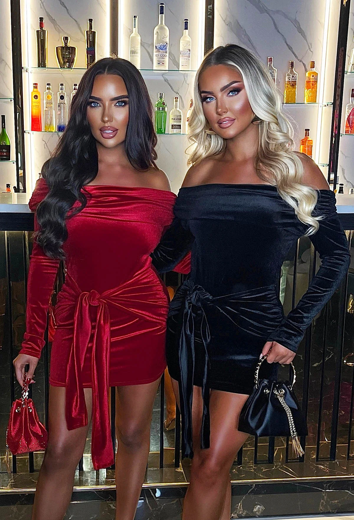 Ginny Red Velvet Tie Front Off The Shoulder Mini Dress - Image 2