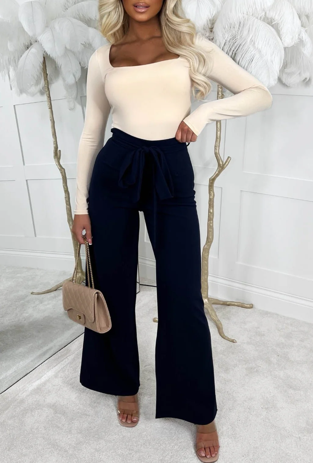 Girl Like Me Beige Square Neck Long Sleeve Bodysuit - Image 3