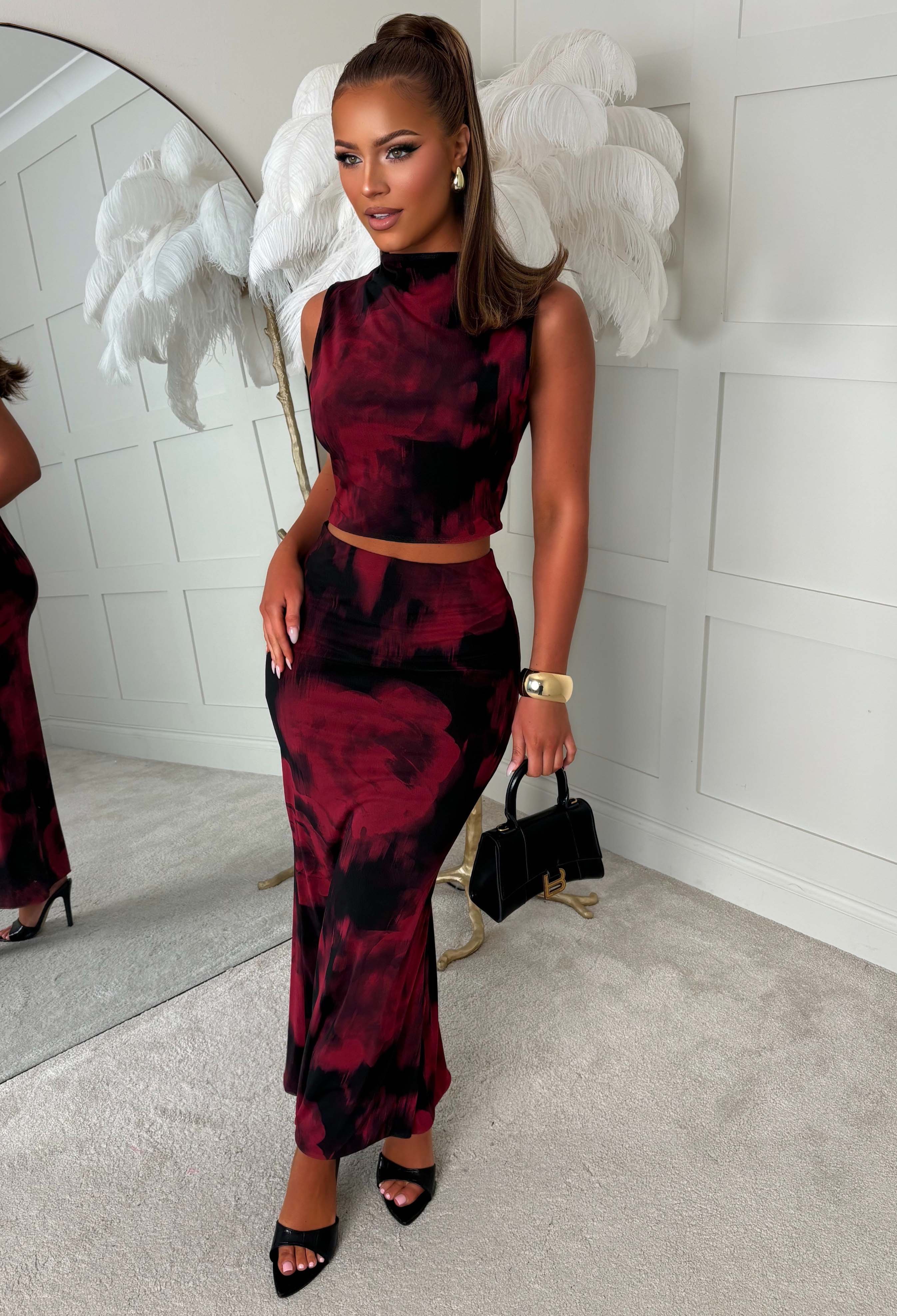 Glamorous Lover Pink Printed Mesh Skirt Co-Ord Set - Image 4