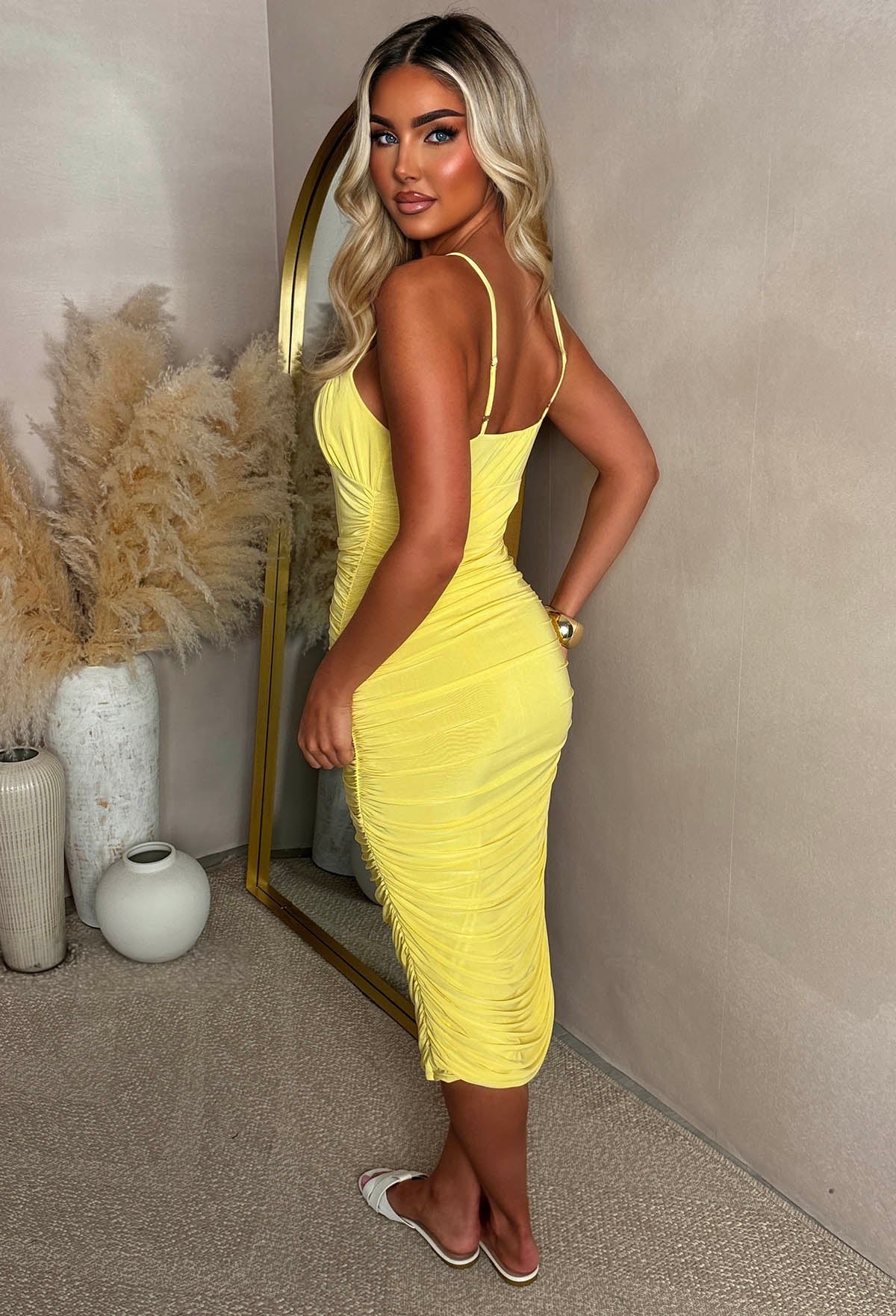 Grace Embrace Lemon Ruched Midi Dress - Image 3