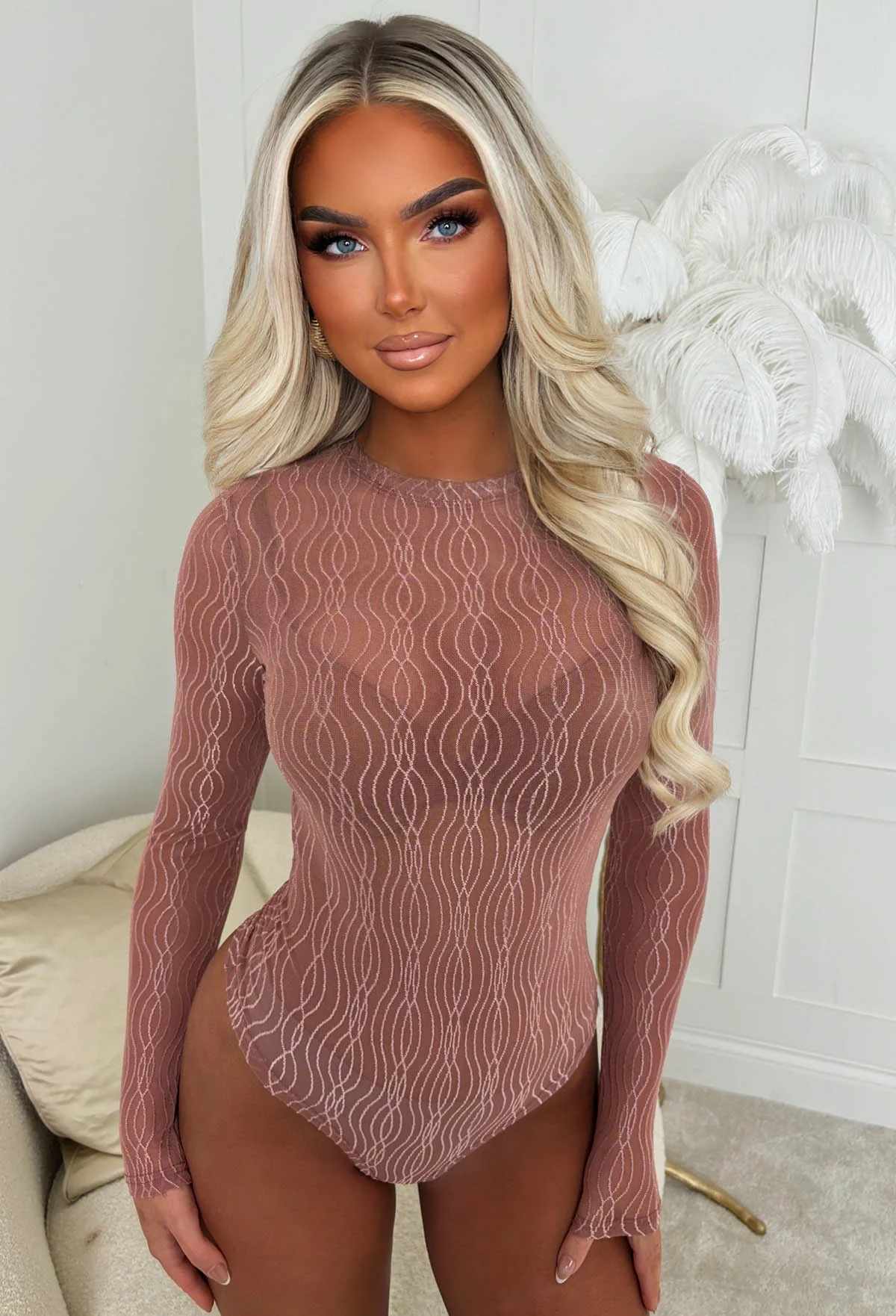 Hard To Miss Light Pink Textured Mesh Bodysuit - Image 4
