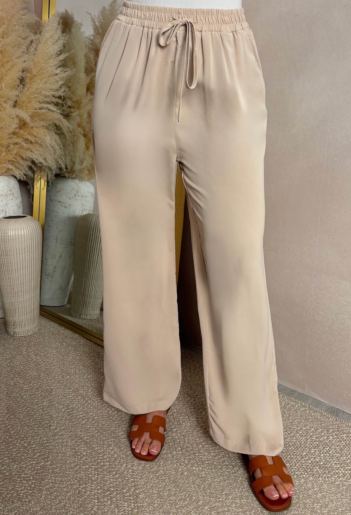 Heart Burst Beige Elasticated Straight Leg Trousers - Image 3