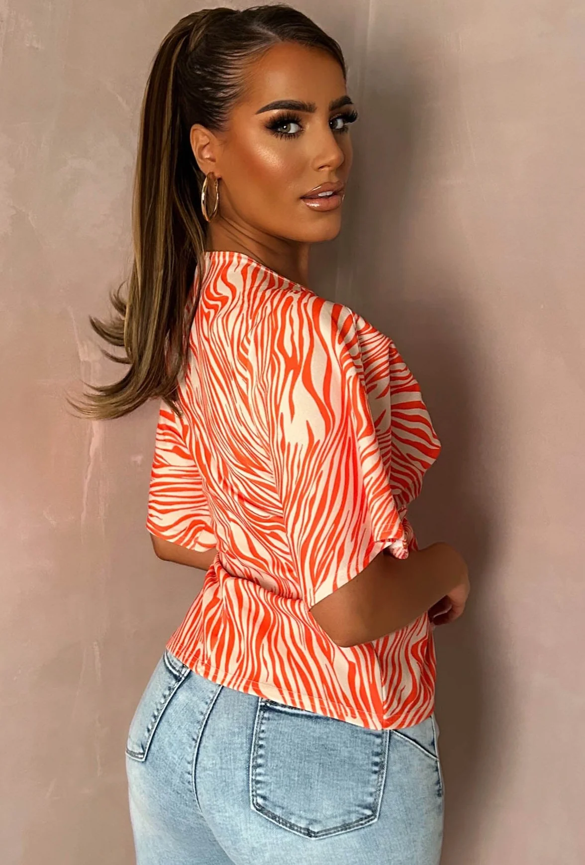 Hidden Flame Orange Knot Detail Crepe Top - Image 3