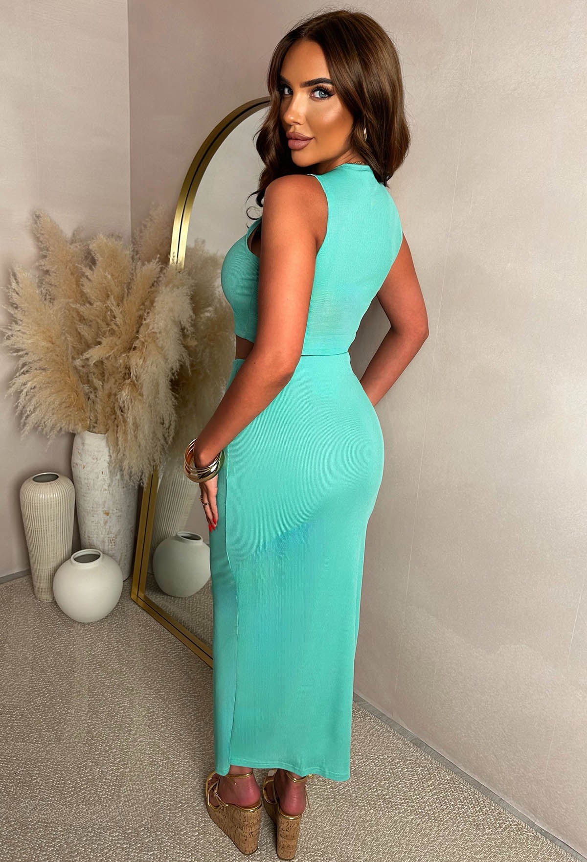 Honey Please Aqua Ribbed Midi Skirt - Image 2