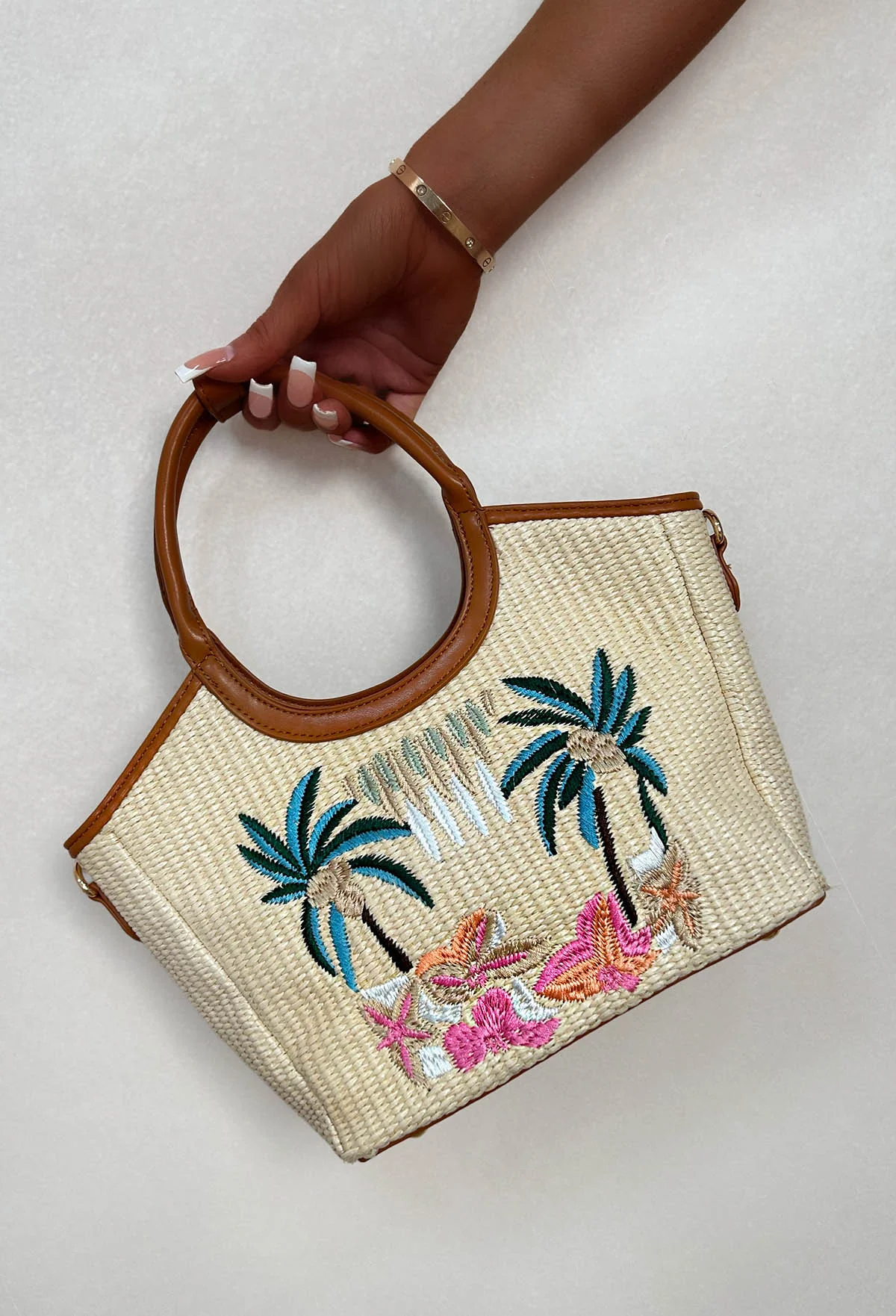 Hot On The Spot Multi Top Handle Printed Raffia Bag - Image 2