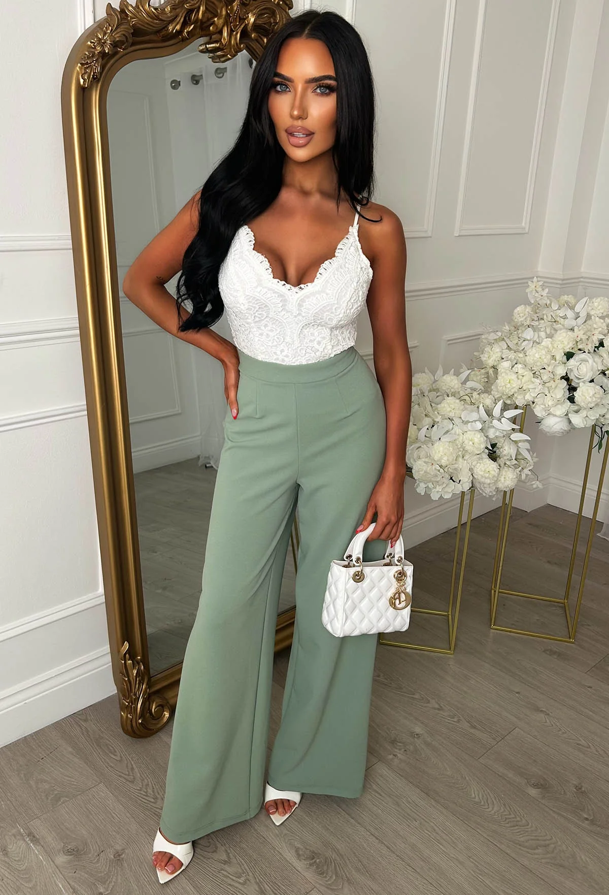 I See Fire Green High Waisted Wide Leg Trousers