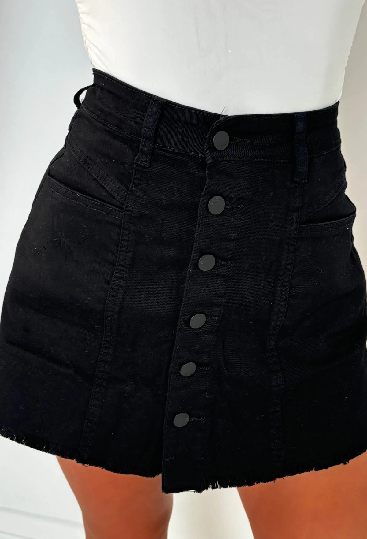I'm That Girl Black Denim Button Front Stretch Skort - Image 8