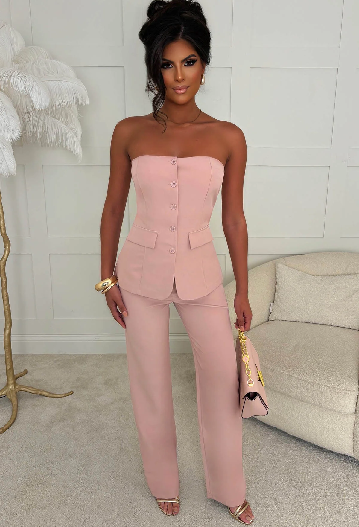 In My Business Pink Bandeau Waistcoat Top - Image 3