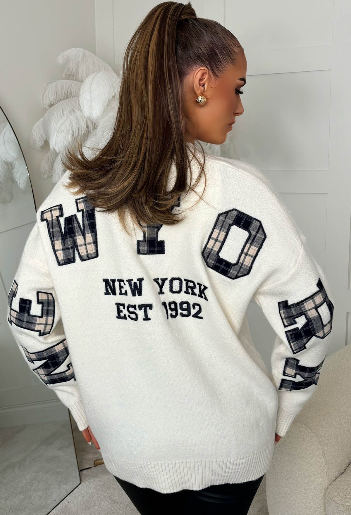 In My City Cream Slogan Cardigan - Image 2