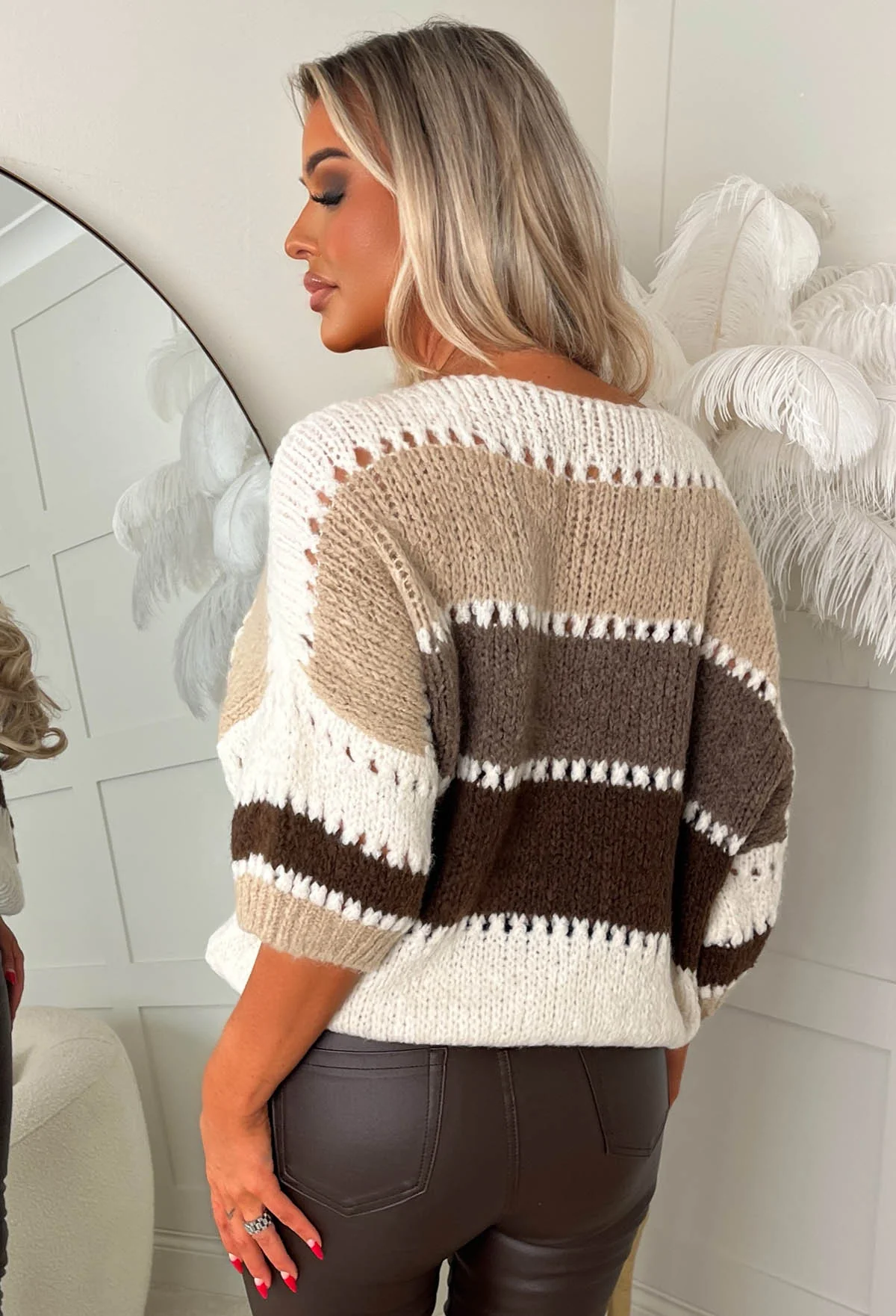Infinite Heart Brown Multi Panelled Ultra Soft Knitted Jumper - Image 2