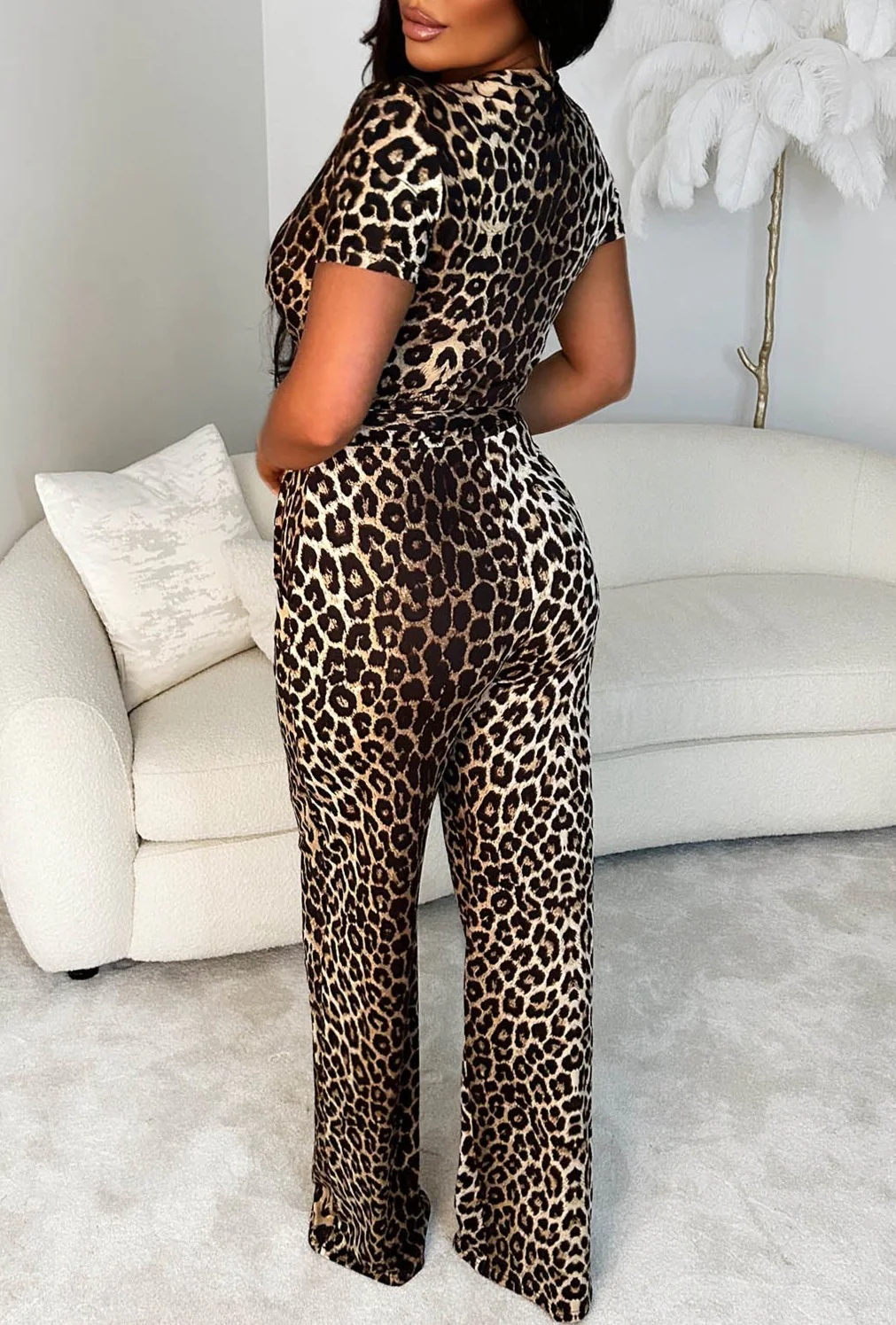 Into The Wild Brown Leopard Print Jumpsuit - Image 2
