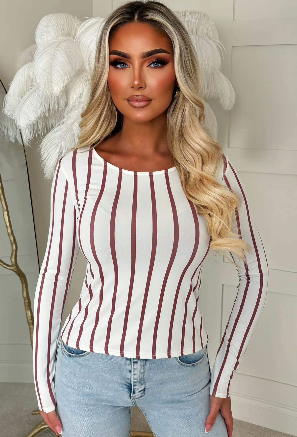 Irresistibly Yours White Striped Longsleeve Jersey Top - Image 4