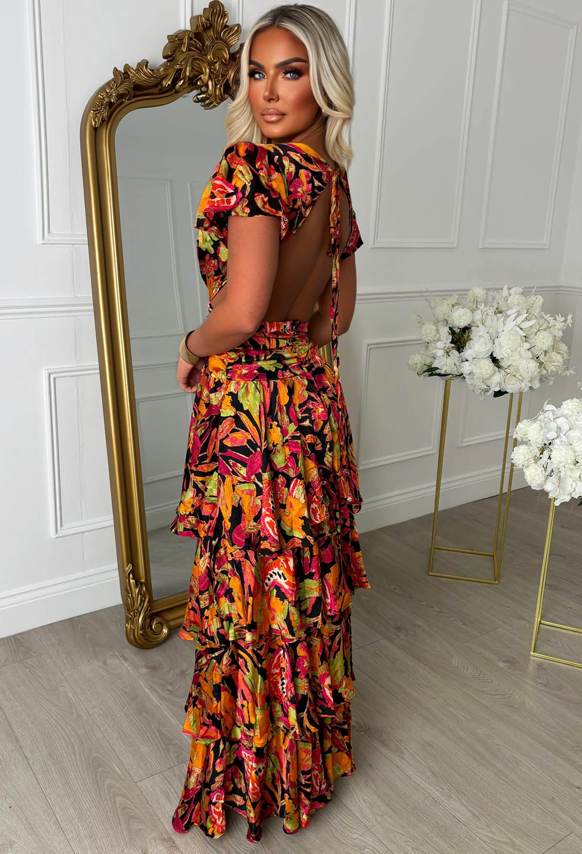Island Affair Multi Backless Printed Frill Dress - Image 2