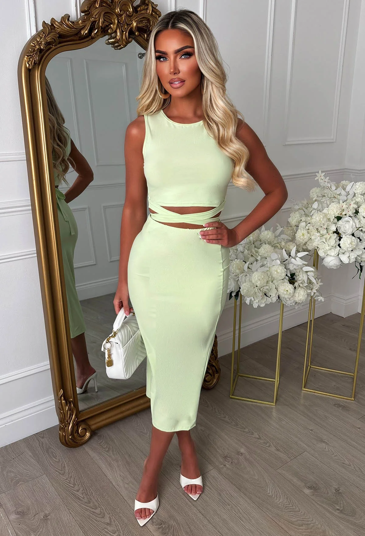 A Match Up Lime Midi Wrap Around Co-Ord Set - Image 3