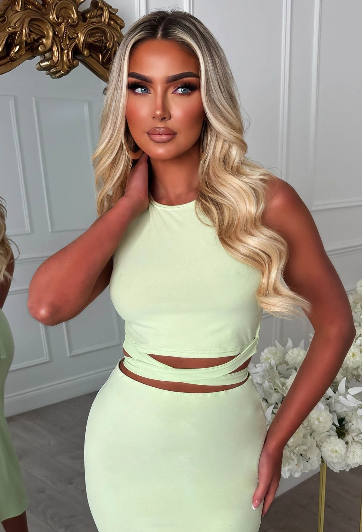 A Match Up Lime Midi Wrap Around Co-Ord Set - Image 4