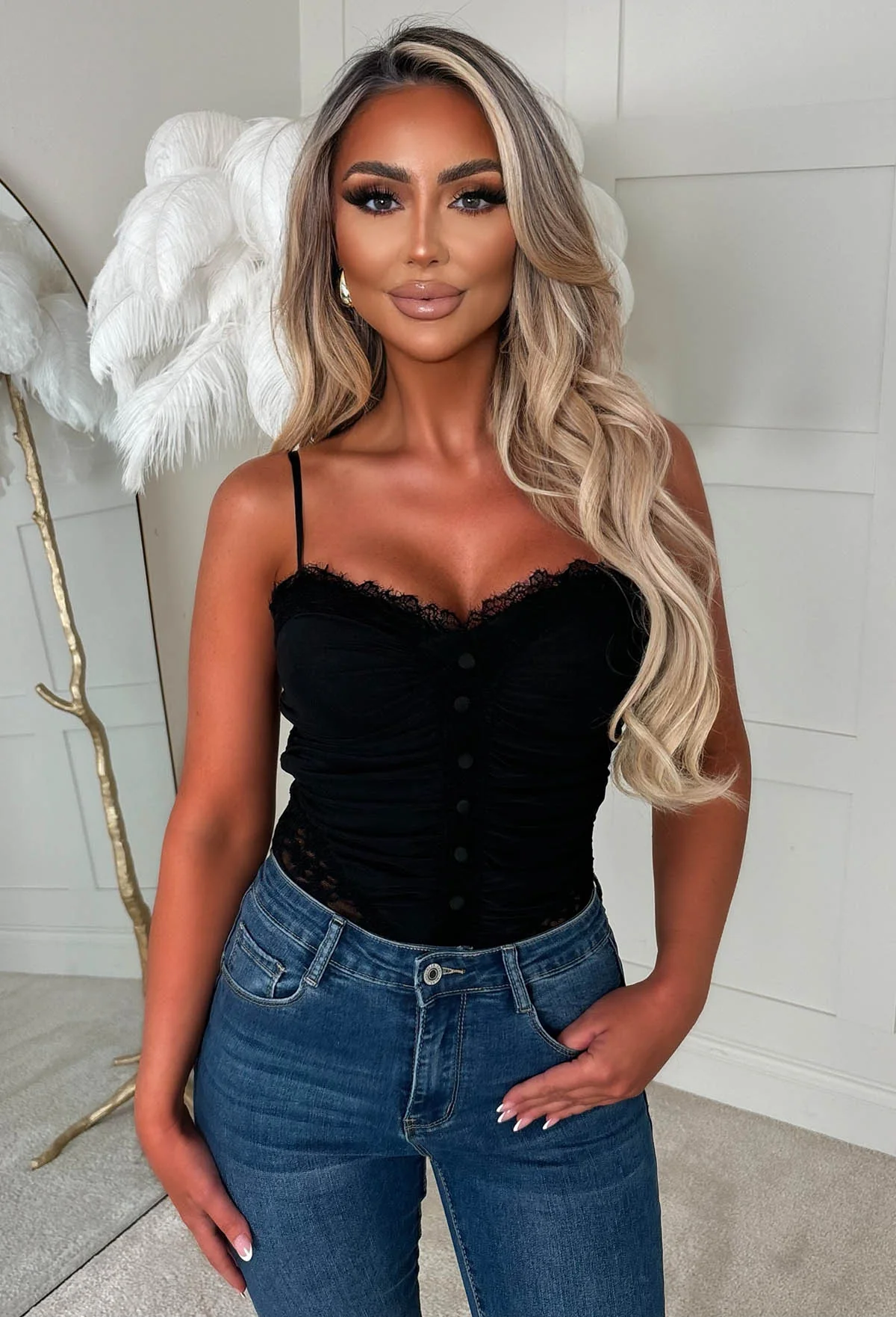 Jennie Black Lace Ruched Bodysuit - Image 2