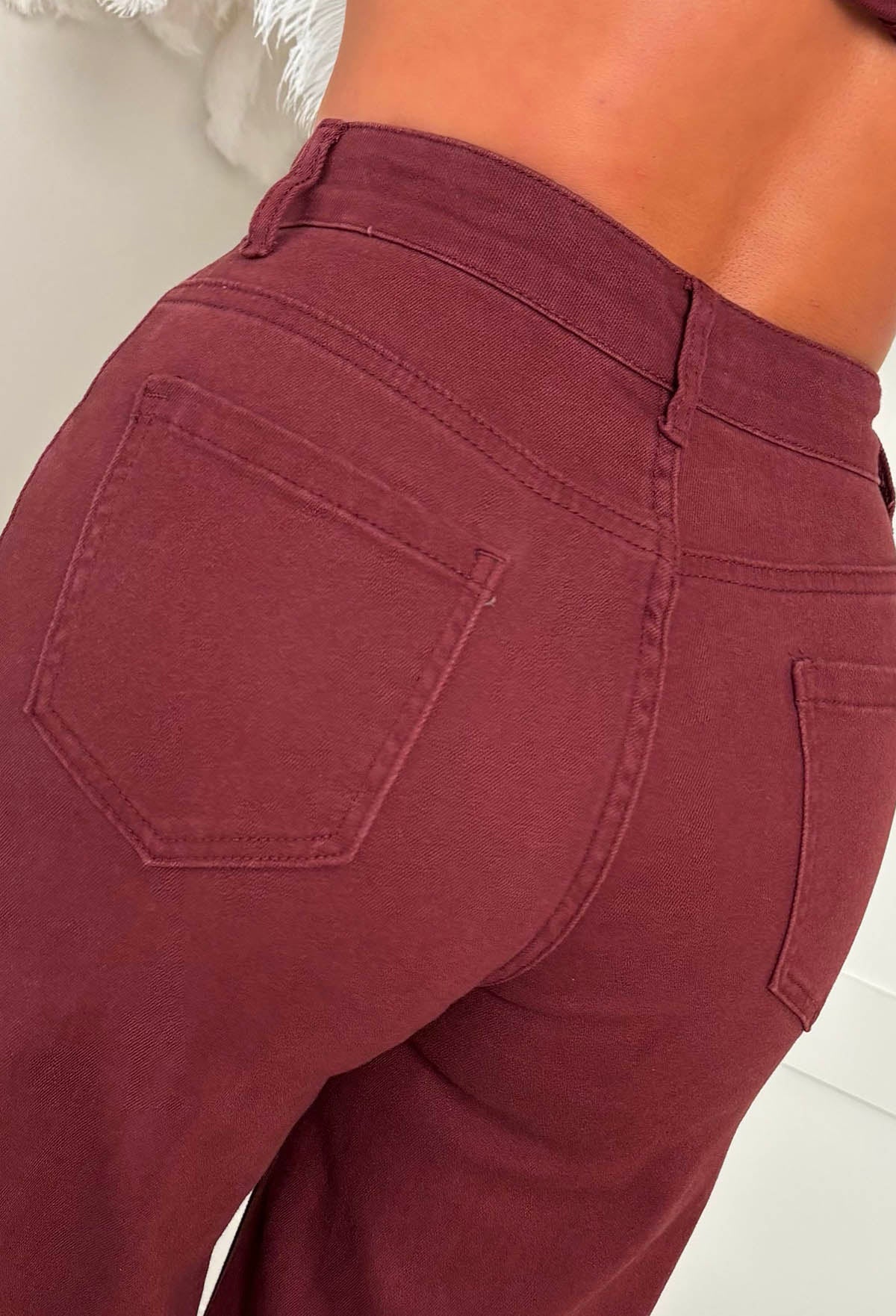 Just Too Cool Burgundy Stretch Denim Jeans & Waistcoat Co-ord Set - Image 5