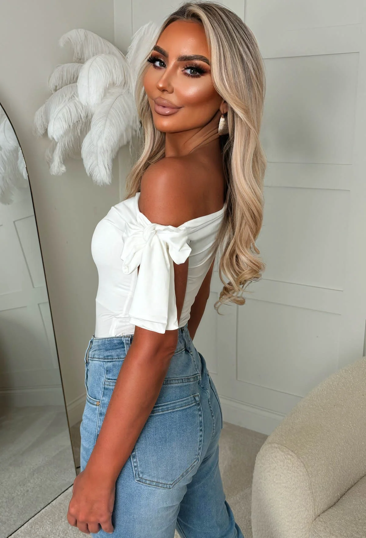 Knot Into You Cream Tie Shoulder Stretch Top - Image 2