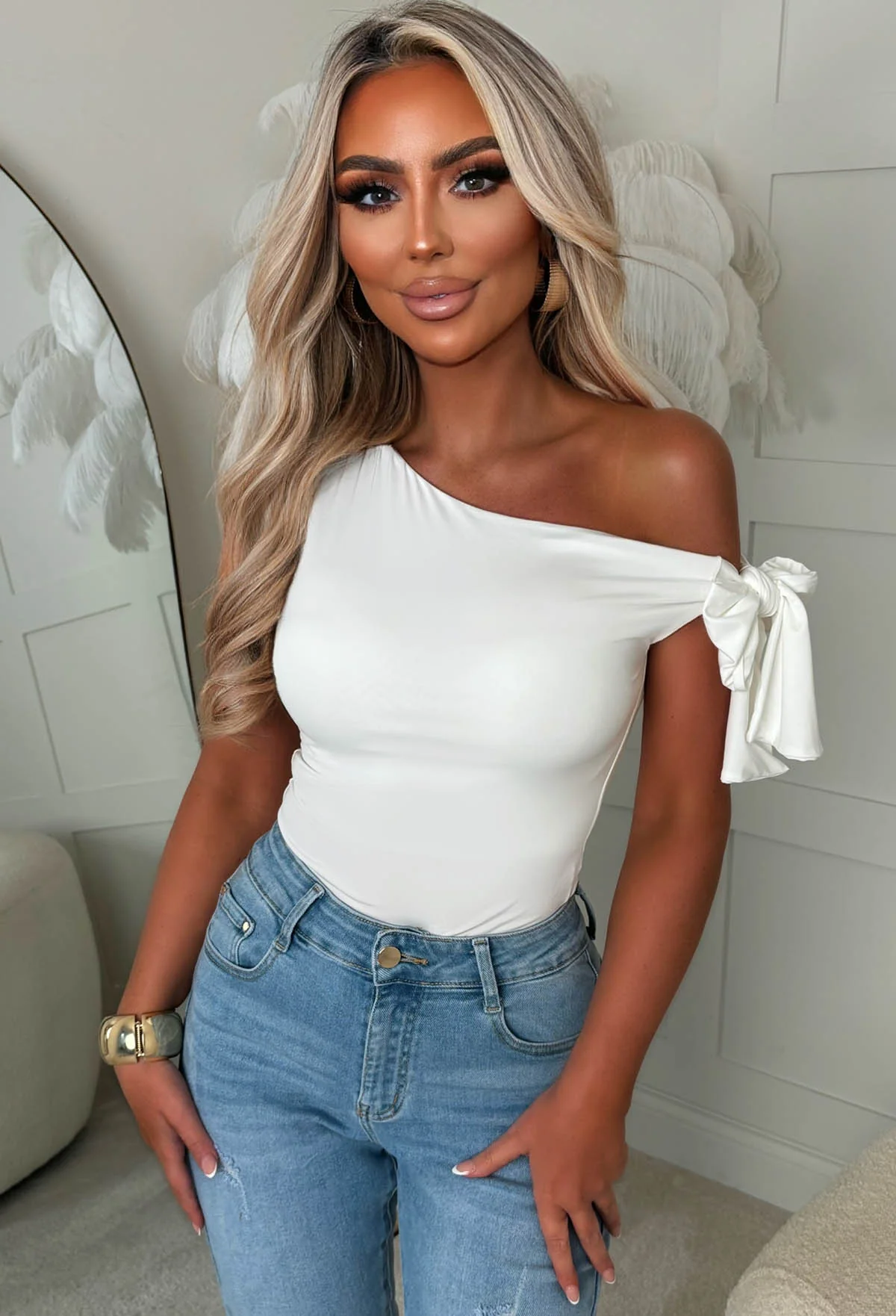 Knot Into You Cream Tie Shoulder Stretch Top - Image 3