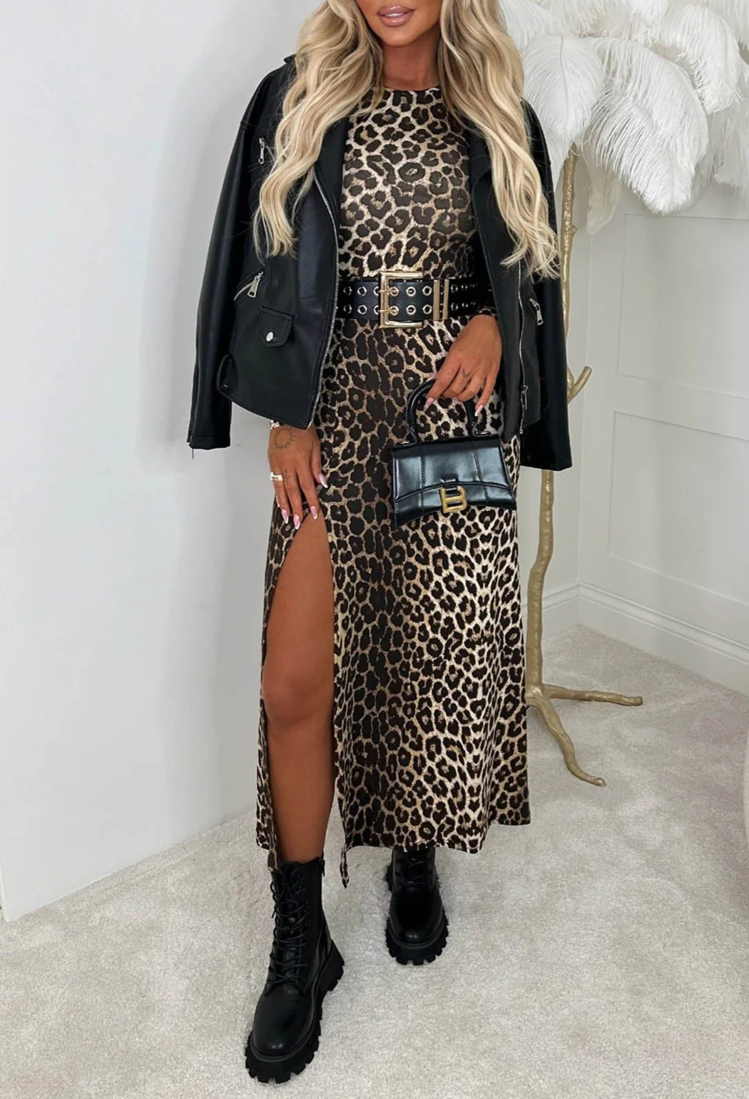 Lady In Leopard Brown Animal Print Long Sleeve Stretch Midi Dress - Image 2