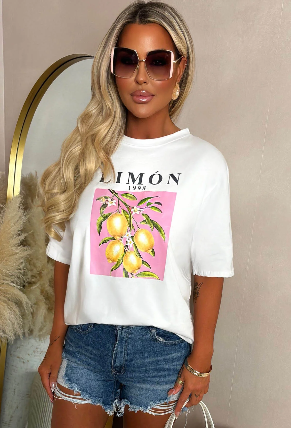 Lemon Love White Graphic T-Shirt - Image 3